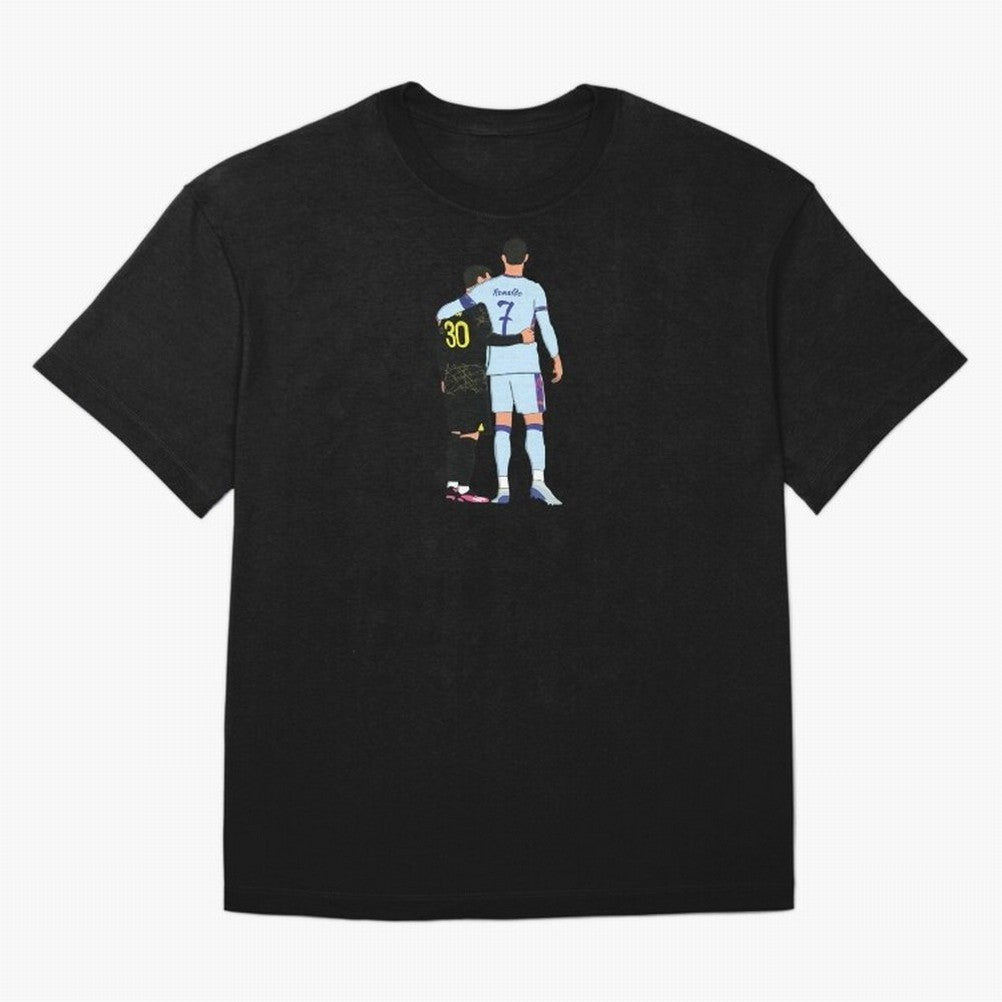 Messi and Ronaldo Reunion Illustration Oversized T-Shirt Showcase FIFA World Cup 2026 Centered on Cristiano Ronaldo, Argentina and Brazil Energy, Classic Soccer Heritage, Championship Pressure, Fan Loyalty and International Pride; Perfect for