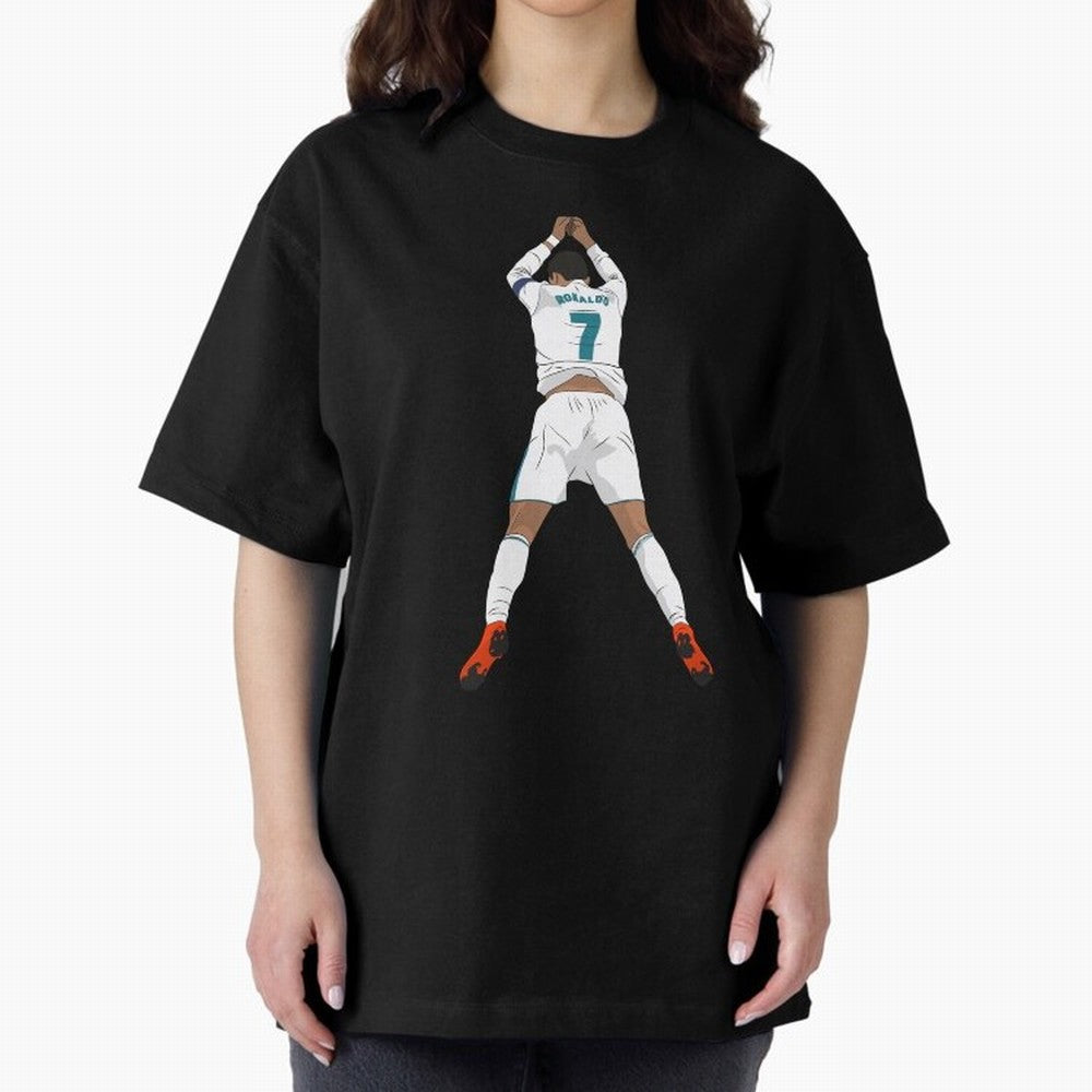 Cristiano Ronaldo Iconic Celebration Oversized T-Shirt Treasure Match Day Hype around FIFA World Cup 2026, Cristiano Ronaldo, Argentina, France and Brazil, Global Supporter Spirit, Legendary Goals, National Colors and Tournament Celebration; Great