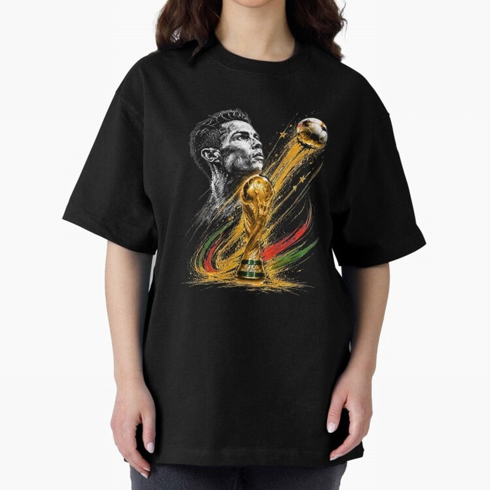 Ronaldo with World Cup Oversized T-Shirt Represent Global Football Passion for FIFA World Cup 2026 Group Stage, Centered on Haaland, Portugal, Tournament Hype, Historic Matchups, Family Viewing Parties and Global Sports Pride; Ideal for Fans Who