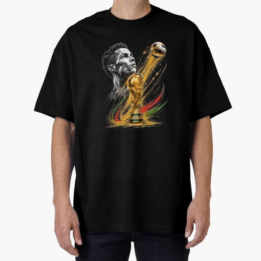 Ronaldo with World Cup Oversized T-Shirt Represent Global Football Passion for FIFA World Cup 2026 Group Stage, Centered on Haaland, Portugal, Tournament Hype, Historic Matchups, Family Viewing Parties and Global Sports Pride; Ideal for Fans Who