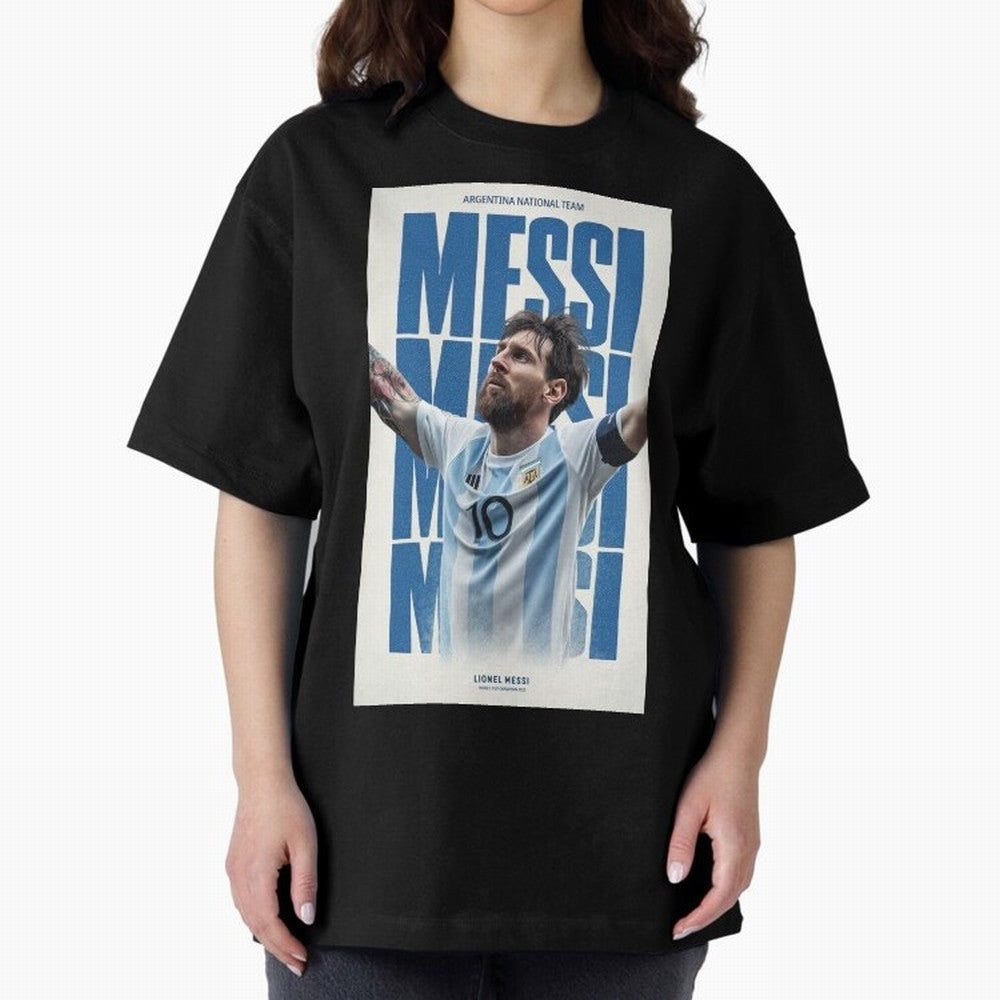 Messi Champion Graphic Oversized T-Shirt Carry the Dream of Match Day Hype around FIFA World Cup 2026 USA Canada Mexico, Cristiano Ronaldo, Spain and Netherlands, Champion Mindset, Group Stage Buzz, Knockout Tension and Passionate Fan Culture;