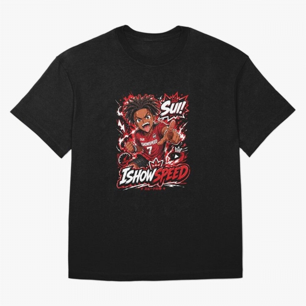 I Show Speed SUI Anime poster | Hype art Red Black Streewear Oversized T-Shirt Refresh Match Day Hype around FIFA World Cup 2026 Group Stage, CR7 and Messi, Spain and Netherlands, Champion Mindset, Group Stage Buzz, Knockout Tension and Passionate
