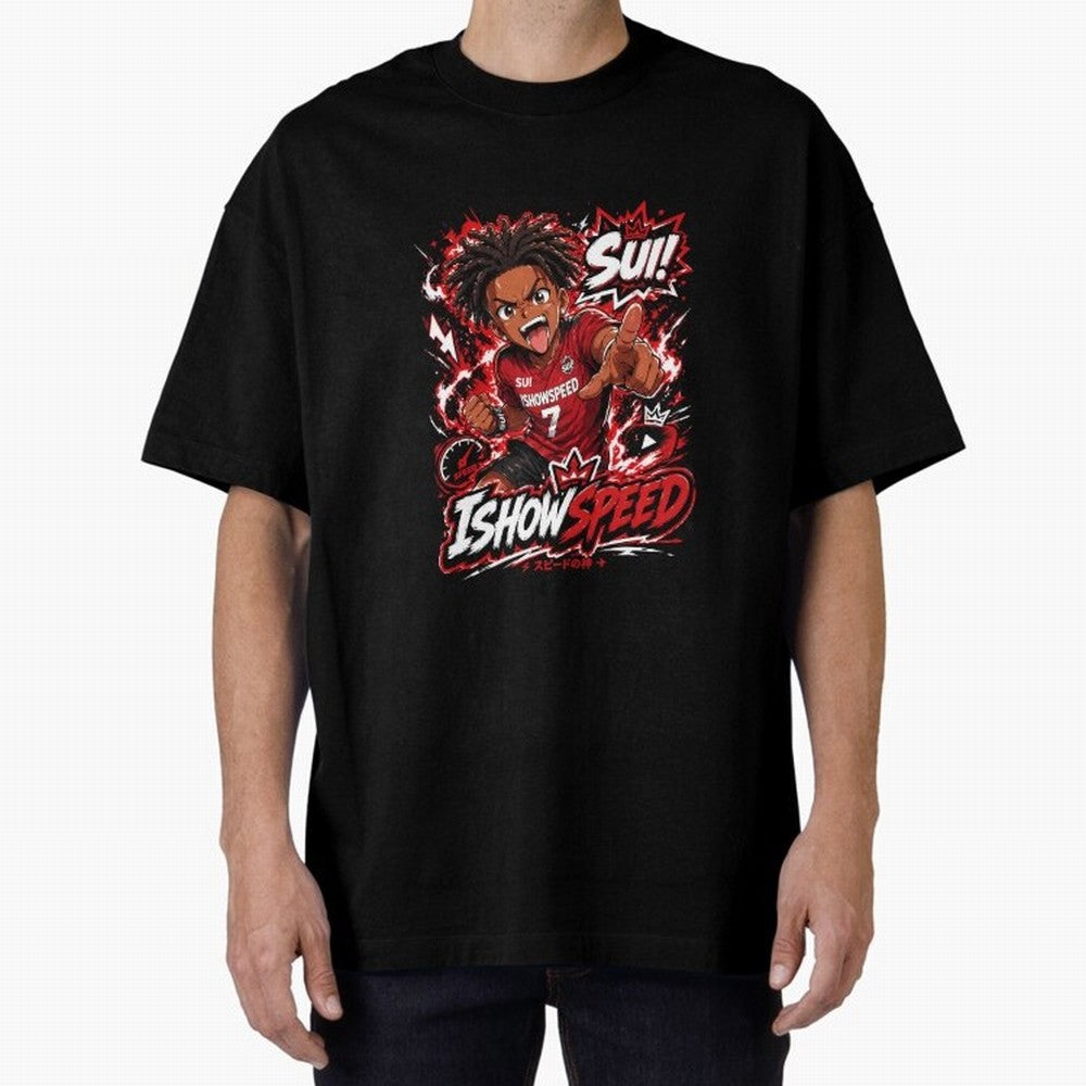 I Show Speed SUI Anime poster | Hype art Red Black Streewear Oversized T-Shirt Refresh Match Day Hype around FIFA World Cup 2026 Group Stage, CR7 and Messi, Spain and Netherlands, Champion Mindset, Group Stage Buzz, Knockout Tension and Passionate