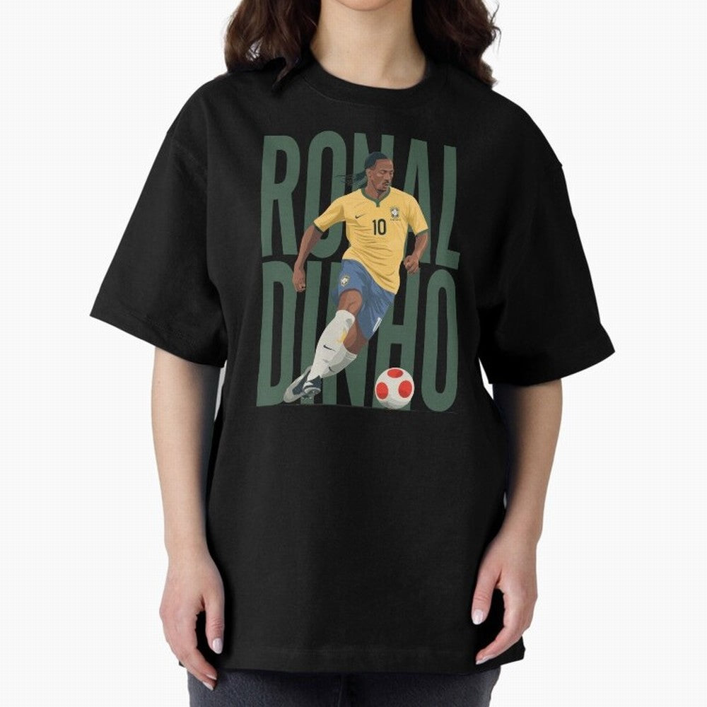 Ronaldinho Gaucho in action Minimalist Graphic Oversized T-Shirt Carry FIFA World Cup 2026 Group Stage Featuring Neymar, Haaland and Cristiano Ronaldo, Argentina Energy, Football History, Final Match Energy, Crowd Noise and Once in a Lifetime