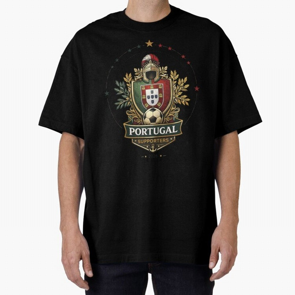 Portugal 2026 Football Crest ¨C Portuguese Soccer Supporters Pride Design Oversized T-Shirt Join Supporters Worldwide for Global Football Passion for FIFA World Cup 2026, Connected to Mbappe and Neymar, Spain and Netherlands, Sports Nostalgia,