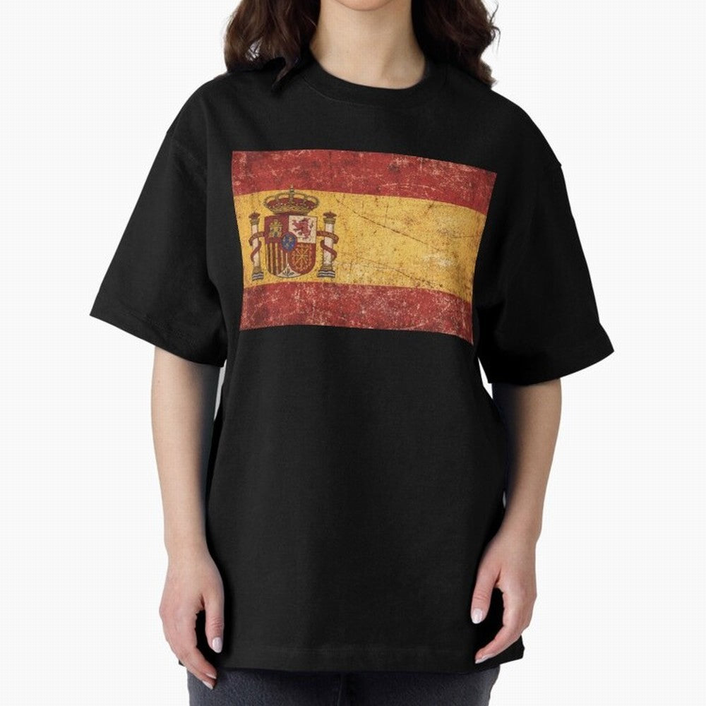 Vintage Distressed Spanish Flag Oversized T-Shirt Support the Legends of Global Football Passion for FIFA World Cup 2026 Group Stage, Centered on Messi, CR7 and Mbappe, England, Tournament Hype, Historic Matchups, Family Viewing Parties and Global