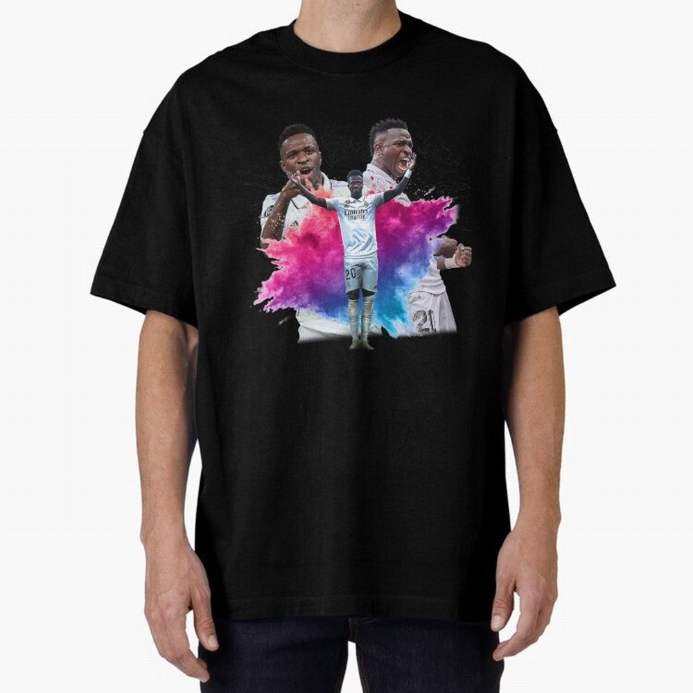Fanart Vinicius Junior Merch Oversized T-Shirt Honor the Football Icons of FIFA World Cup 2026 Group Stage Celebrating Neymar, Haaland and Cristiano Ronaldo, Argentina, France and Brazil Energy, Supporter Pride, Iconic Celebrations, Legendary Names