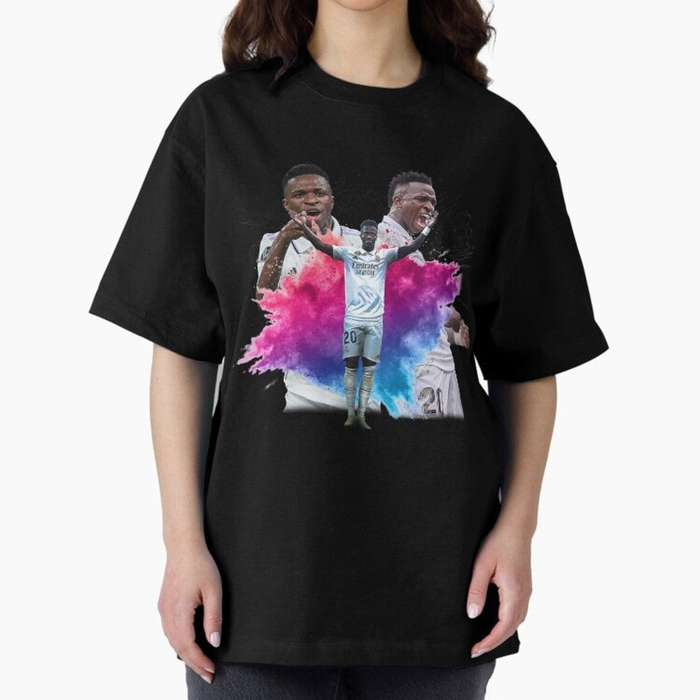 Fanart Vinicius Junior Merch Oversized T-Shirt Honor the Football Icons of FIFA World Cup 2026 Group Stage Celebrating Neymar, Haaland and Cristiano Ronaldo, Argentina, France and Brazil Energy, Supporter Pride, Iconic Celebrations, Legendary Names