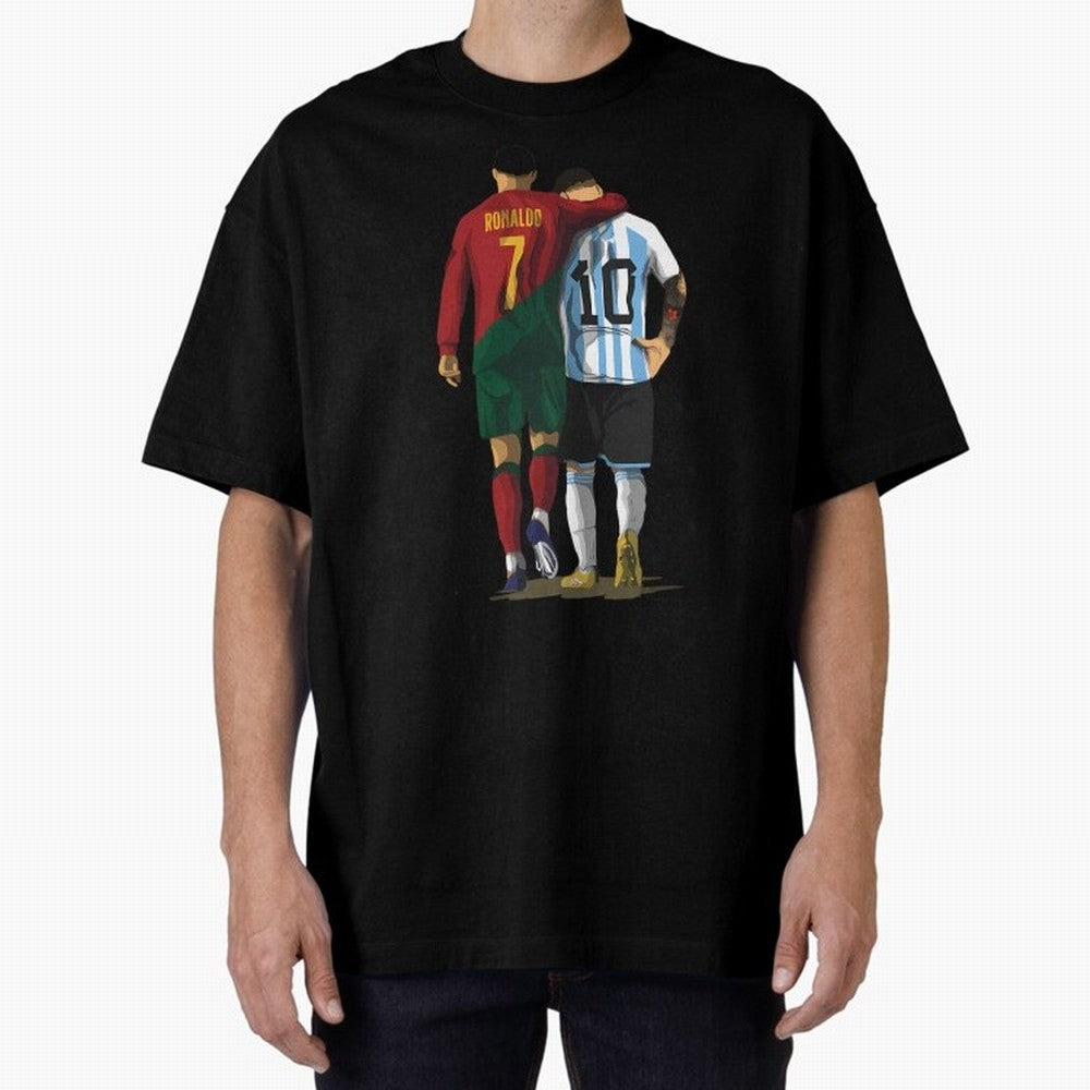 Messi Ronaldo Chit Chat Illustration Oversized T-Shirt Bring Retro Soccer Energy to FIFA World Cup 2026 USA Canada Mexico Spirit, Driven by Spain and Netherlands, Haaland, Champion Mindset, Group Stage Buzz, Knockout Tension and Passionate Fan
