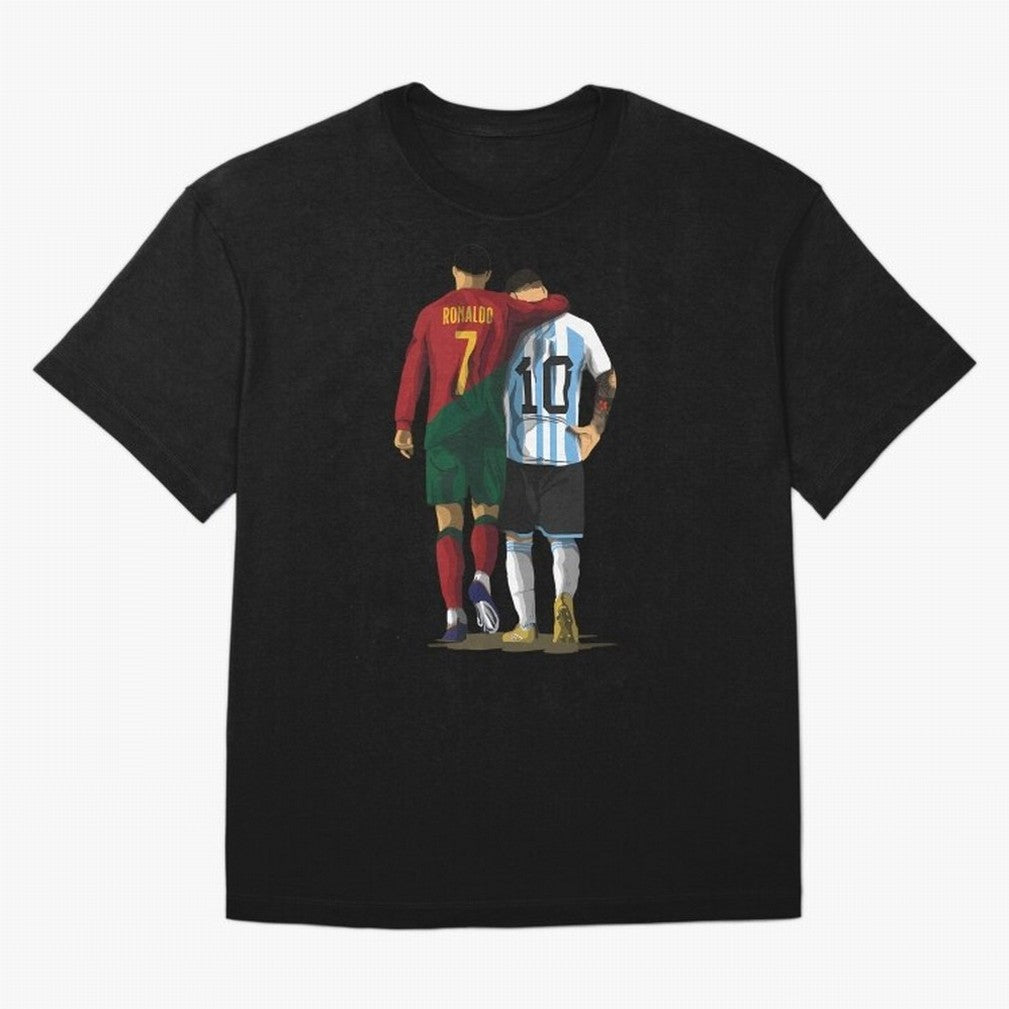 Messi Ronaldo Chit Chat Illustration Oversized T-Shirt Bring Retro Soccer Energy to FIFA World Cup 2026 USA Canada Mexico Spirit, Driven by Spain and Netherlands, Haaland, Champion Mindset, Group Stage Buzz, Knockout Tension and Passionate Fan
