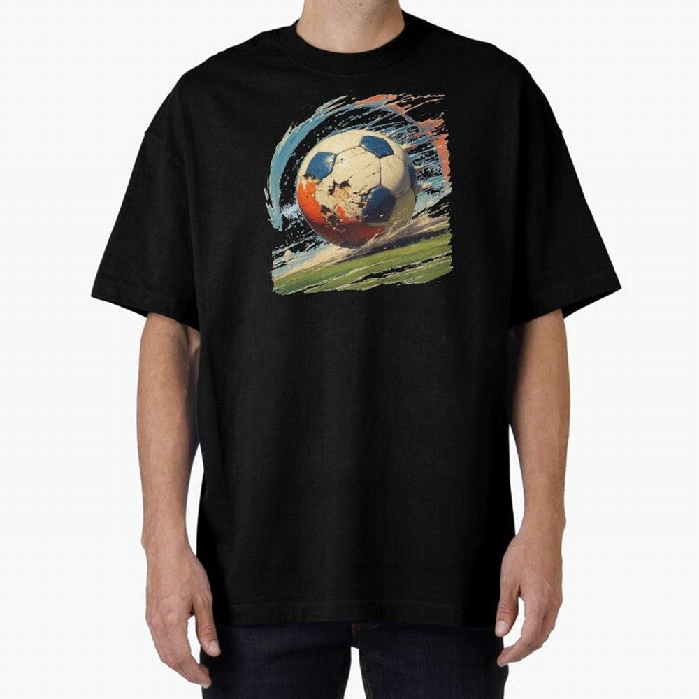 Soccer Ball in Fight Oversized T-Shirt Join Match Day Hype around FIFA World Cup 2026, Haaland and Mbappe, England, Championship Spirit, Famous Goals, Roaring Crowds and International Football Unity; Built for Supporters Chasing Trophy Dreams,