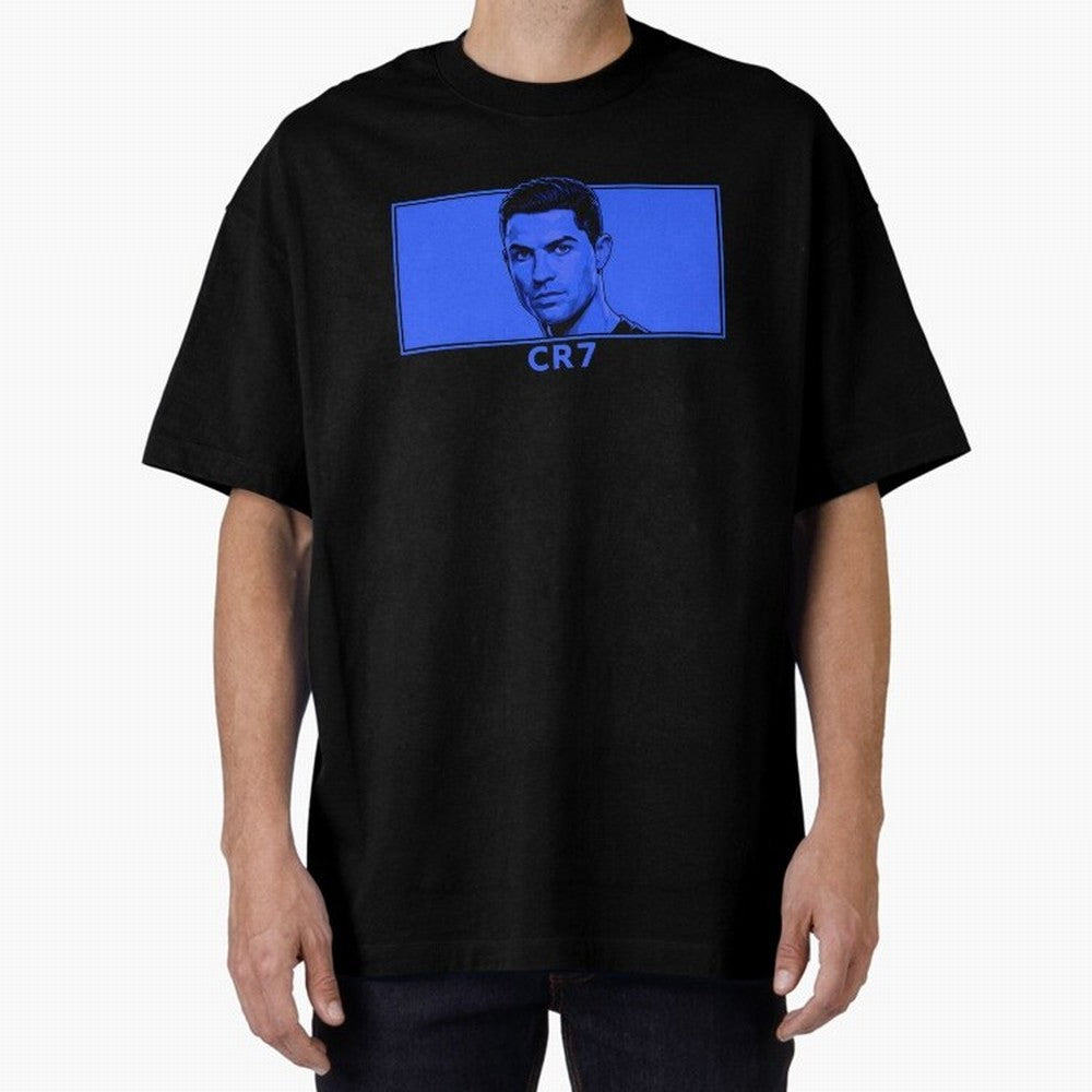 Ronaldo CR7 Blue Vector Portrait - Pop Comic Oversized T-Shirt Show Your Love for Match Day Hype around FIFA World Cup 2026, Haaland and Mbappe, Spain and Netherlands, Soccer Culture, Superstar Moments, National Team Dreams and Competitive Fire;