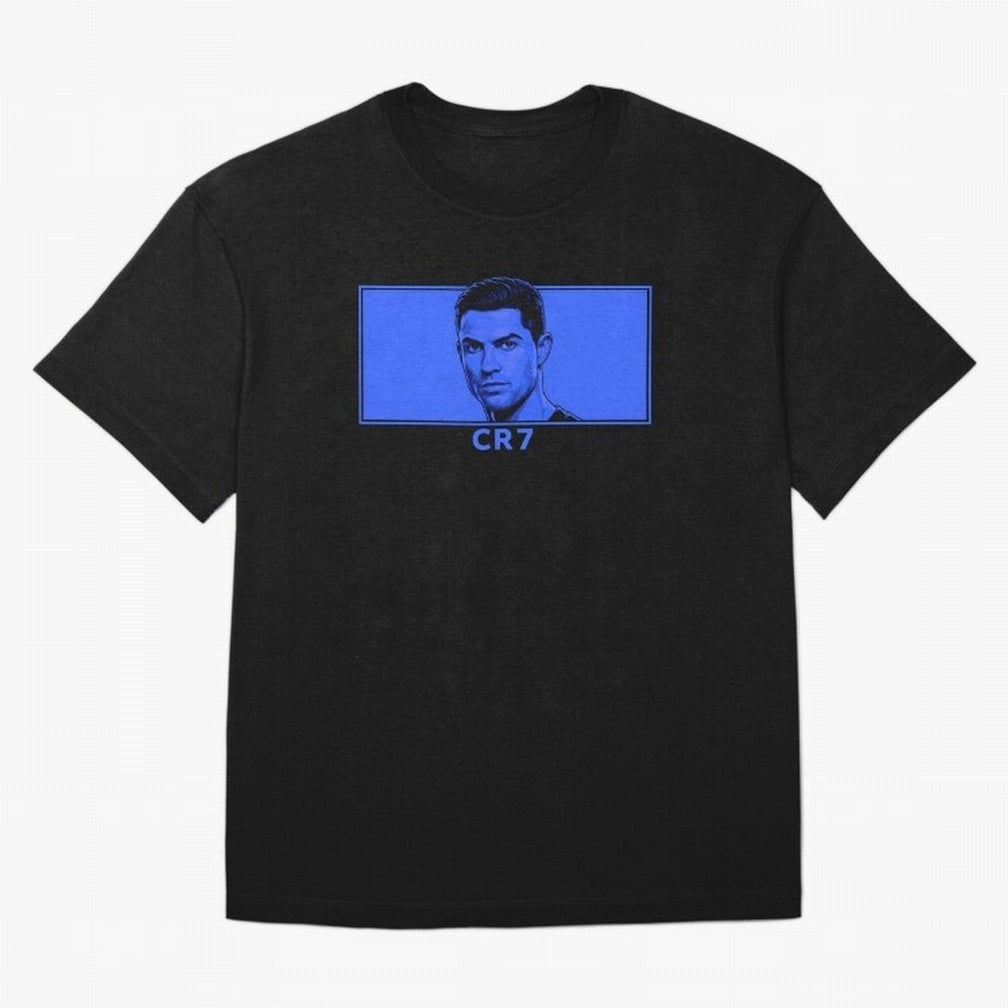 Ronaldo CR7 Blue Vector Portrait - Pop Comic Oversized T-Shirt Show Your Love for Match Day Hype around FIFA World Cup 2026, Haaland and Mbappe, Spain and Netherlands, Soccer Culture, Superstar Moments, National Team Dreams and Competitive Fire;