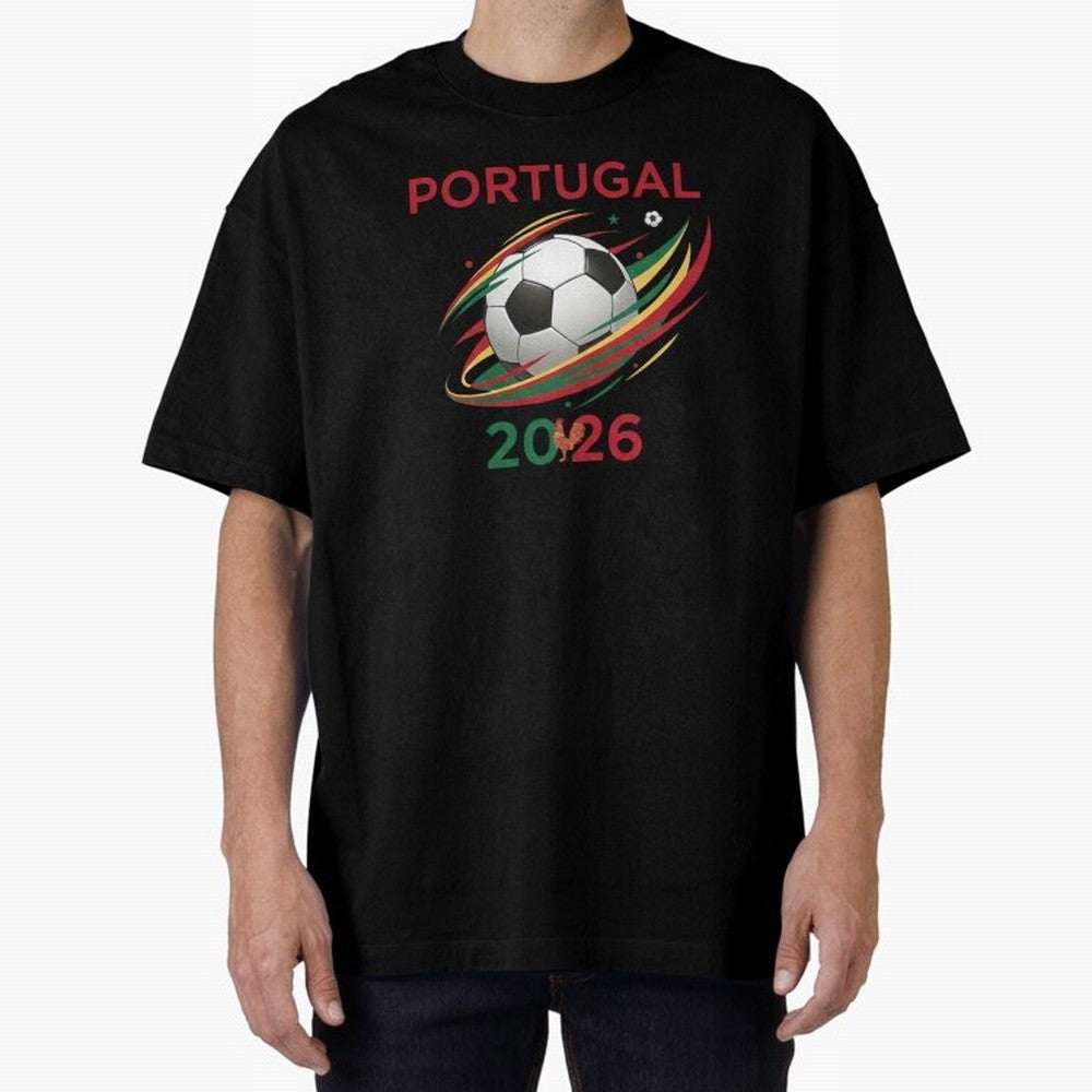Camiseta Portugal 2026 - Bola de Futebol e Design Galo de Barcelos. Oversized T-Shirt Carry National Pride through FIFA World Cup 2026 Highlighting Neymar, Haaland and Cristiano Ronaldo, Portugal, Spain and Germany Energy, Classic Soccer Heritage,