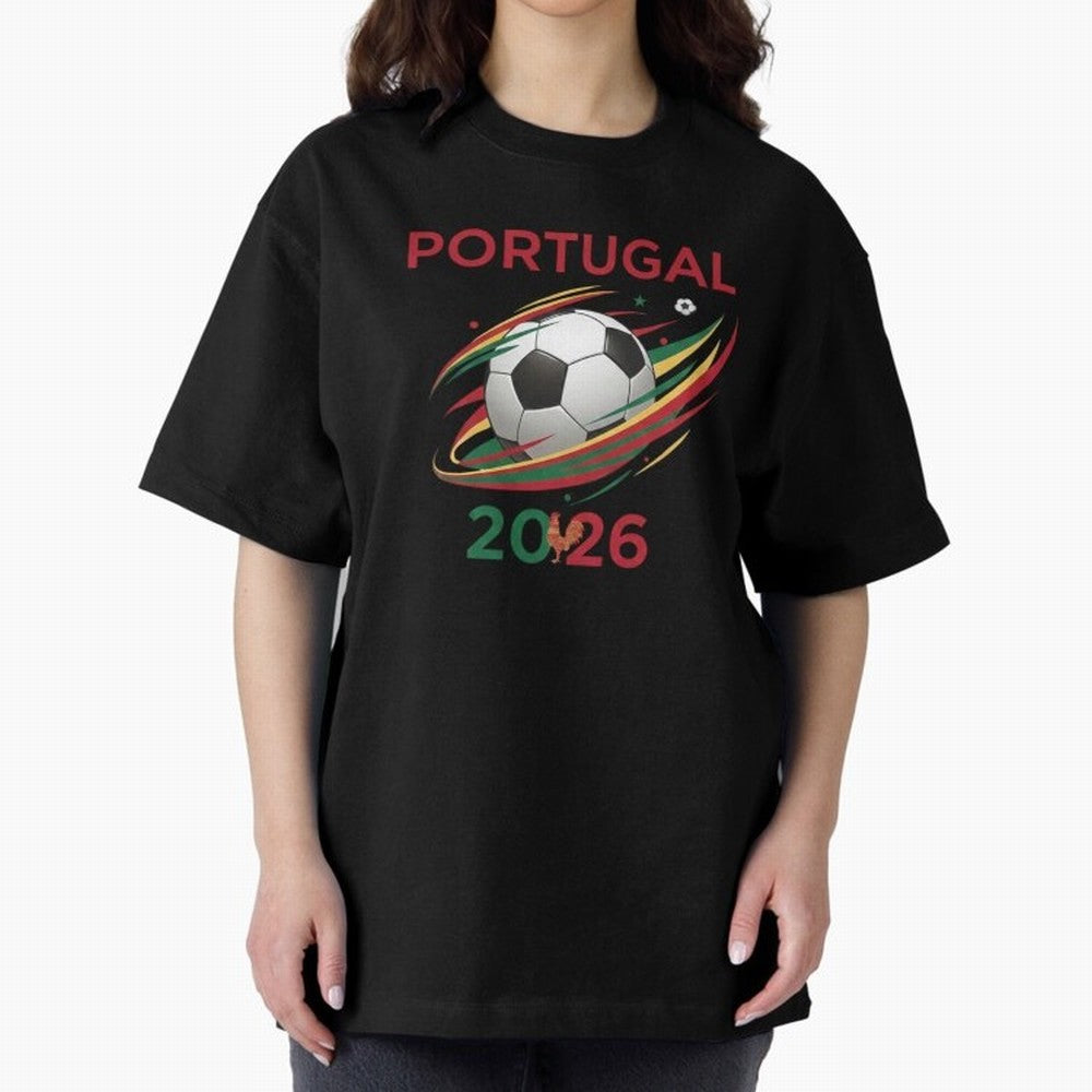 Camiseta Portugal 2026 - Bola de Futebol e Design Galo de Barcelos. Oversized T-Shirt Carry National Pride through FIFA World Cup 2026 Highlighting Neymar, Haaland and Cristiano Ronaldo, Portugal, Spain and Germany Energy, Classic Soccer Heritage,