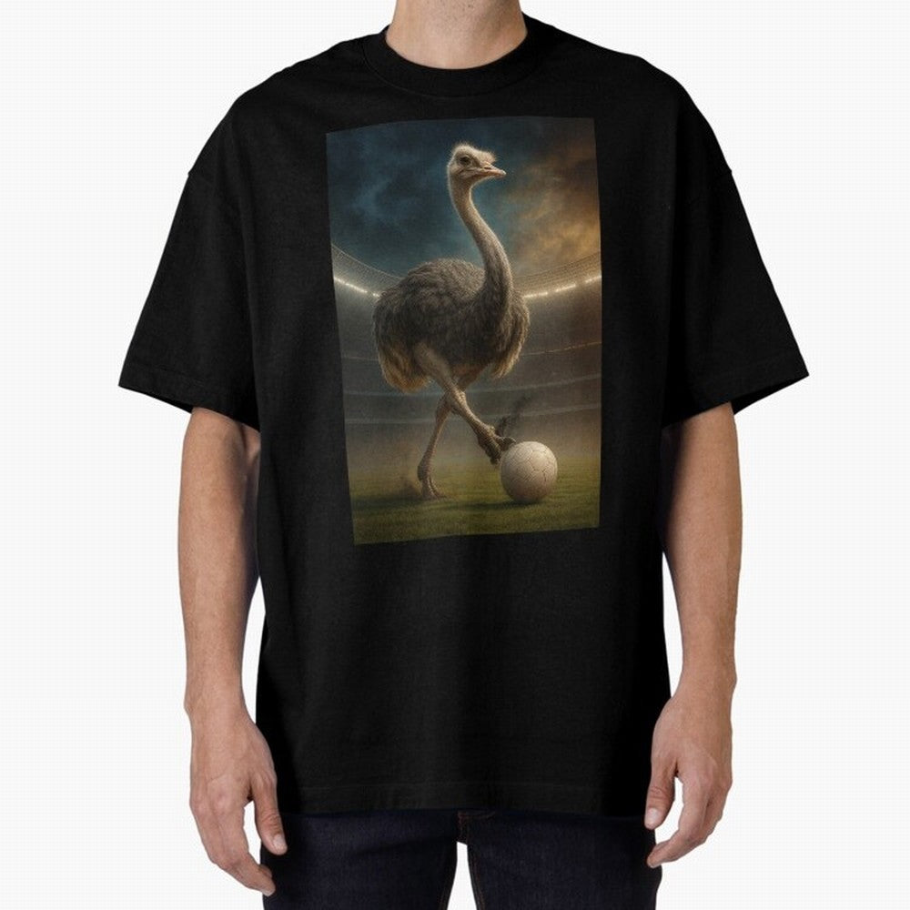 Ostrich Plays Soccer Oversized T-Shirt Feel FIFA World Cup 2026 USA Canada Mexico Spirit, Filled with Argentina, France and Brazil, Messi, Sports Nostalgia, International Competition, Famous Players and Unforgettable Victories; Perfect for Fans,