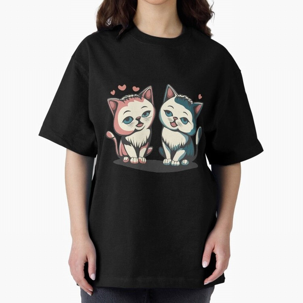 Two Funny Cats with Ronaldo Vibes ¨C Cute Football & Animal Art Oversized T-Shirt Bring a Vintage Feel to the FIFA World Cup 2026 Group Stage Journey through Messi, CR7 and Mbappe Highlights, Argentina, France and Brazil Pride, Supporter Pride,