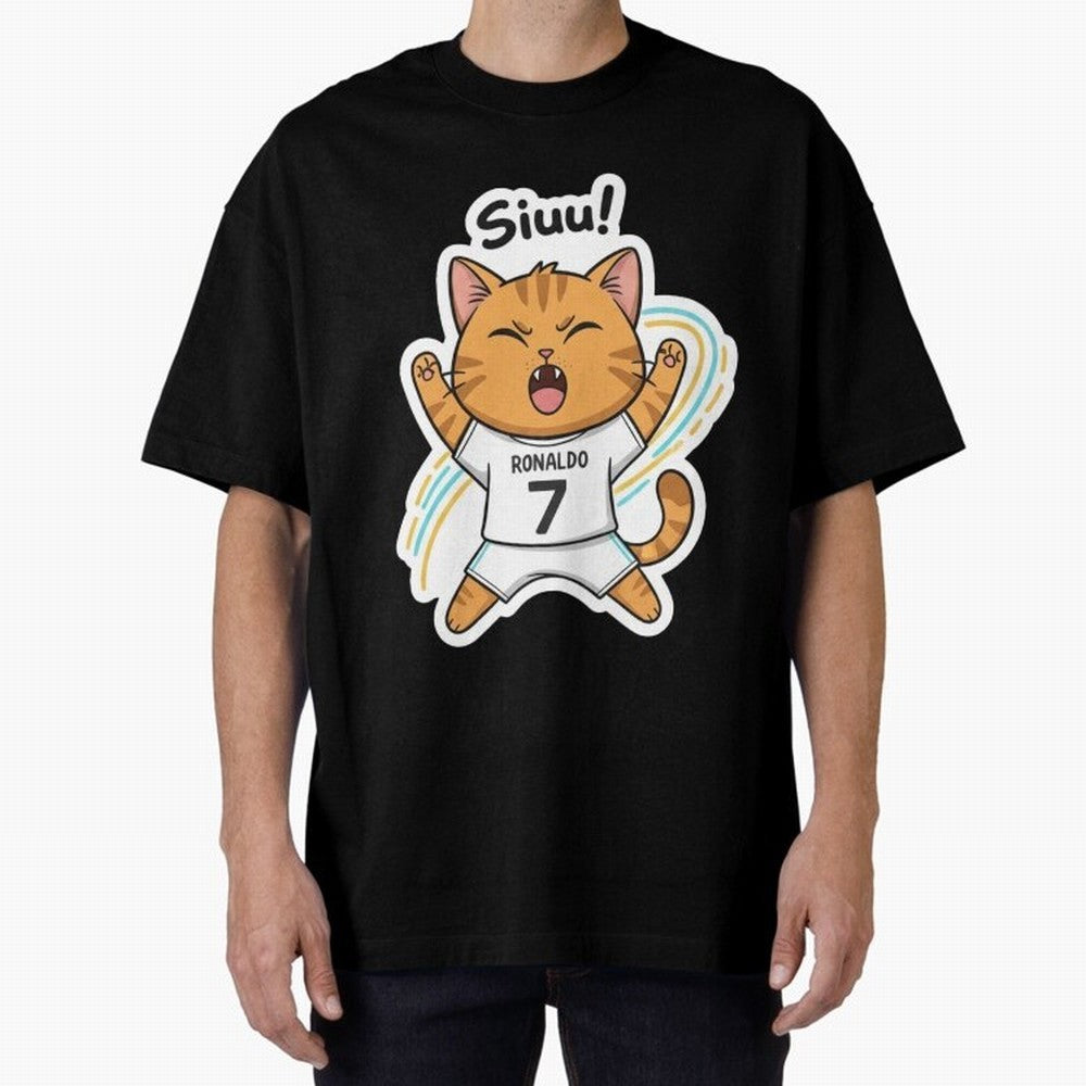 Kitten - Funny Siuuu Celebration Cat Meme | Ronaldo Oversized T-Shirt Celebrate Classic Football Spirit in Global Football Passion for FIFA World Cup 2026 USA Canada Mexico, Connected to CR7 and Messi, Portugal, Supporter Pride, Iconic