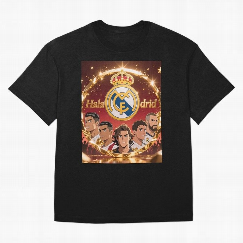 Estrellas del Real Madrid Oversized T-Shirt Celebrate the Road through Global Football Passion for FIFA World Cup 2026 Group Stage, Capturing Neymar, Haaland and Cristiano Ronaldo, England and Germany, Football History, Final Match Energy, Crowd