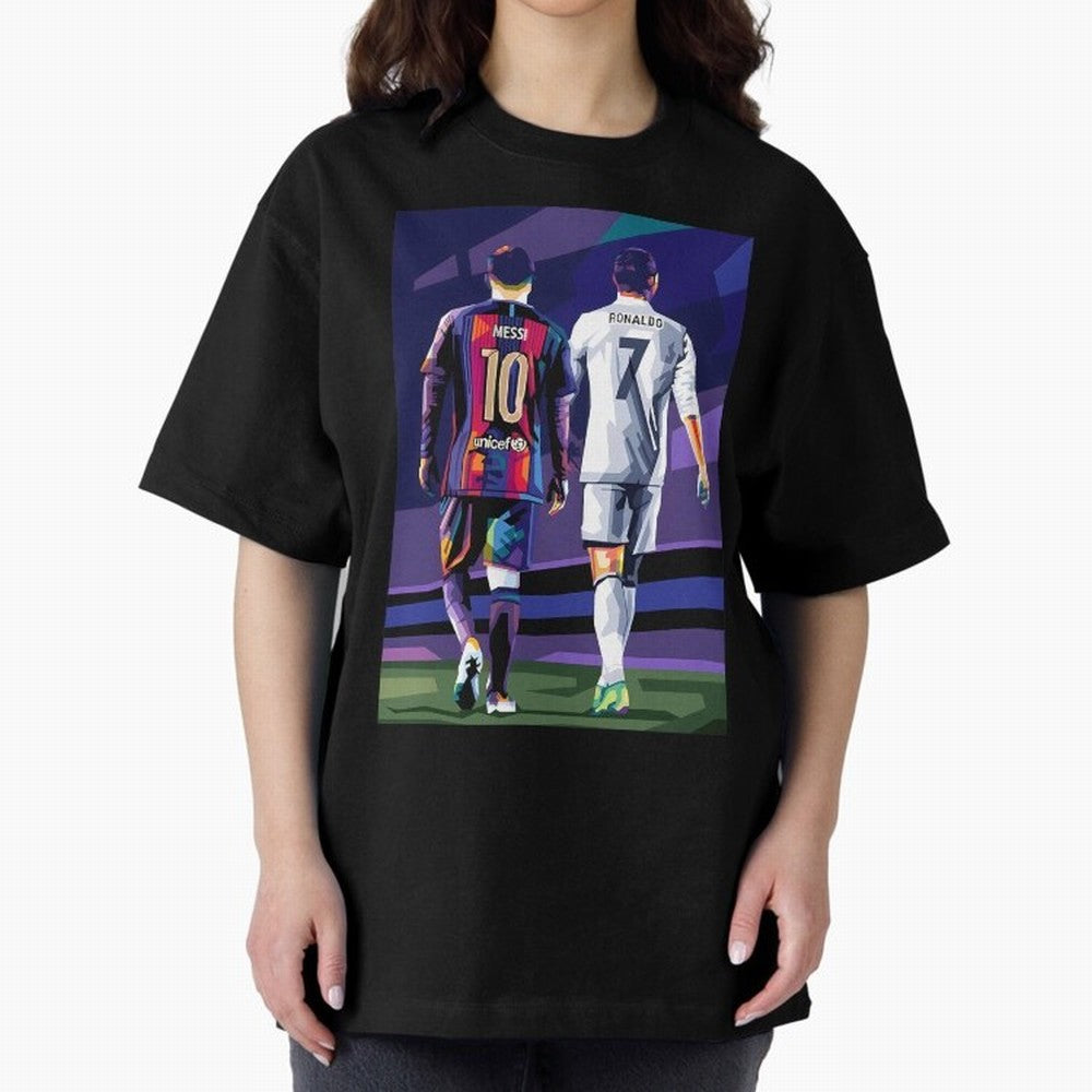 Ronaldo And Messi Oversized T-Shirt Fuel Your Fan Pride for the FIFA World Cup 2026 Journey through Messi and Cristiano Ronaldo Highlights, Argentina and Brazil Pride, Vintage Soccer Flavor, Modern Football Stars, National Flags and Final Night