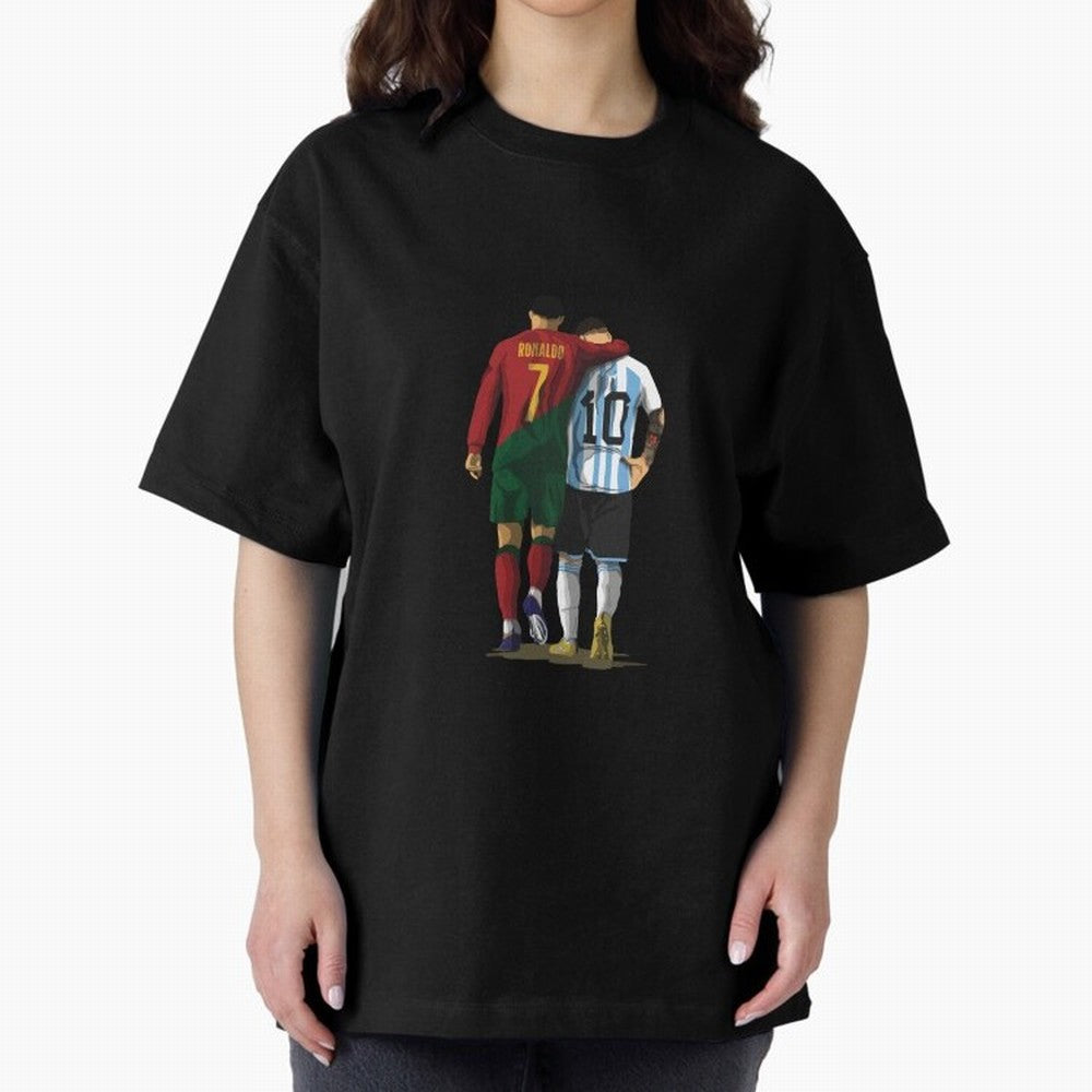 Messi Ronaldo Chit Chat Illustration Classic Oversized T-Shirt Support the Legends of FIFA World Cup 2026 Group Stage Built around Haaland and Mbappe, Argentina Energy, Football History, Final Match Energy, Crowd Noise and Once in a Lifetime