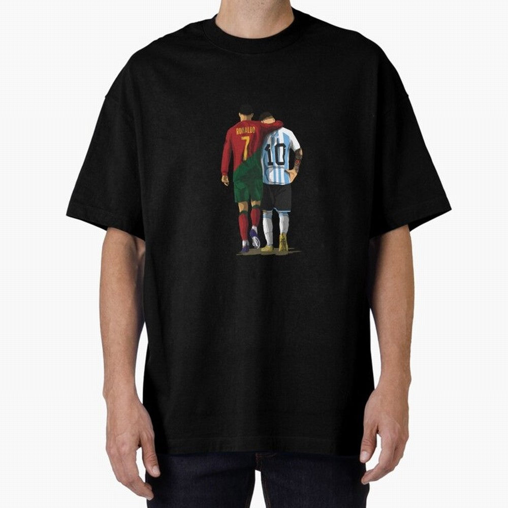 Messi Ronaldo Chit Chat Illustration Classic Oversized T-Shirt Support the Legends of FIFA World Cup 2026 Group Stage Built around Haaland and Mbappe, Argentina Energy, Football History, Final Match Energy, Crowd Noise and Once in a Lifetime