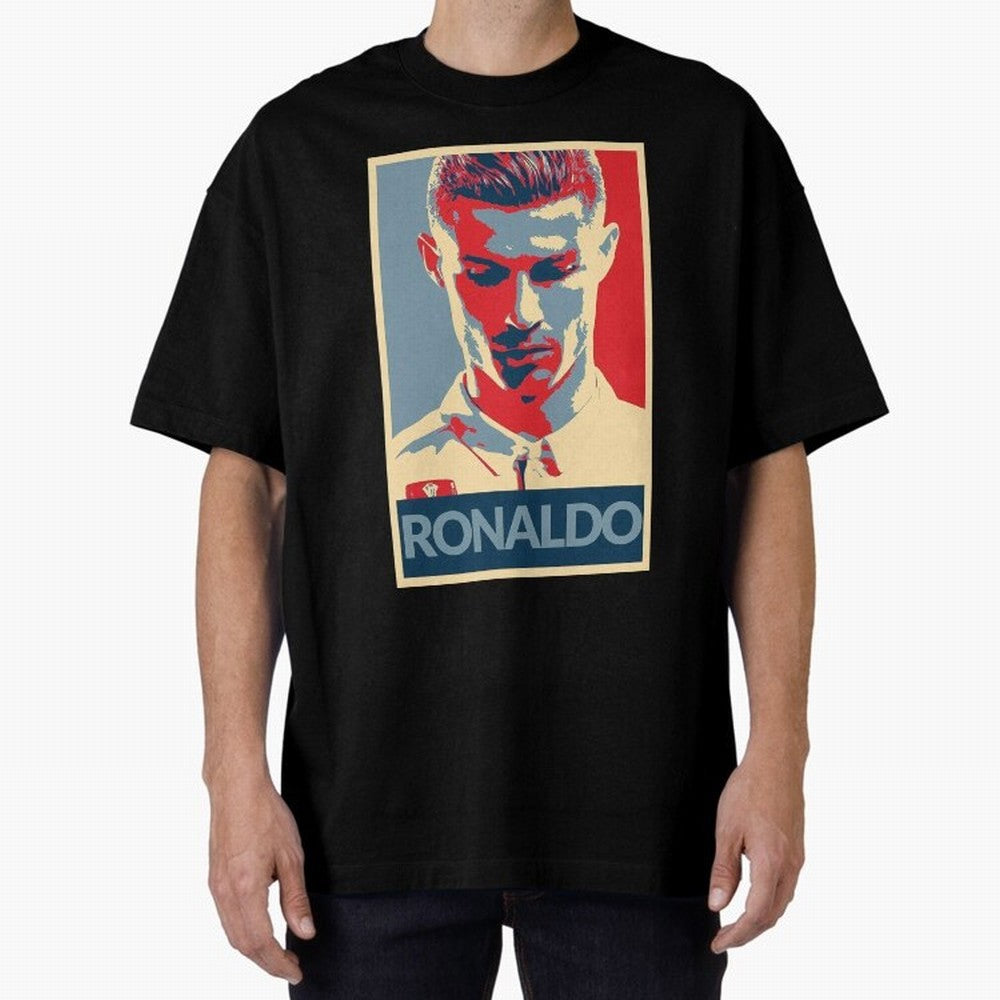 Ronaldo Poster Style Pop Art Design For Football Fans Gift For Soccer Enthusiasts Oversized T-Shirt Represent Fans Who Live for Match Day Hype around FIFA World Cup 2026 USA Canada Mexico, Haaland and Mbappe, Brazil, Portugal and Argentina, Global