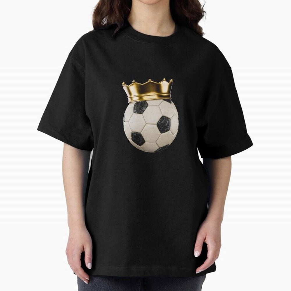 Soccer Ball with Kings Crown, Sticker Illustration Oversized T-Shirt Follow the Road to FIFA World Cup 2026 Spirit, Capturing England, Cristiano Ronaldo, Haaland and CR7, Sports Nostalgia, International Competition, Famous Players and Unforgettable