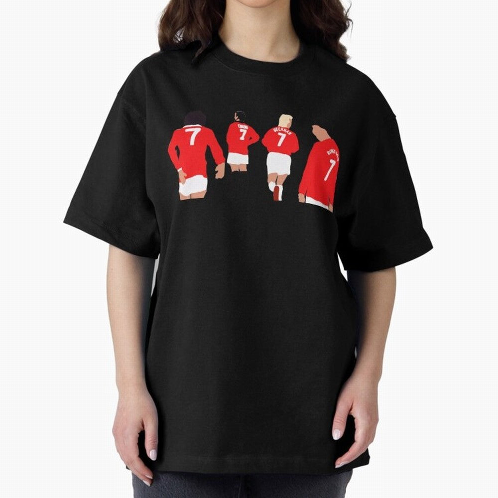 Manchester United Legends Number 7 Best Cantona Beckham Ronaldo Poster Oversized T-Shirt Join the Countdown to Match Day Hype around FIFA World Cup 2026, Cristiano Ronaldo, Haaland and CR7, Portugal, Football Passion, Legendary Performances,