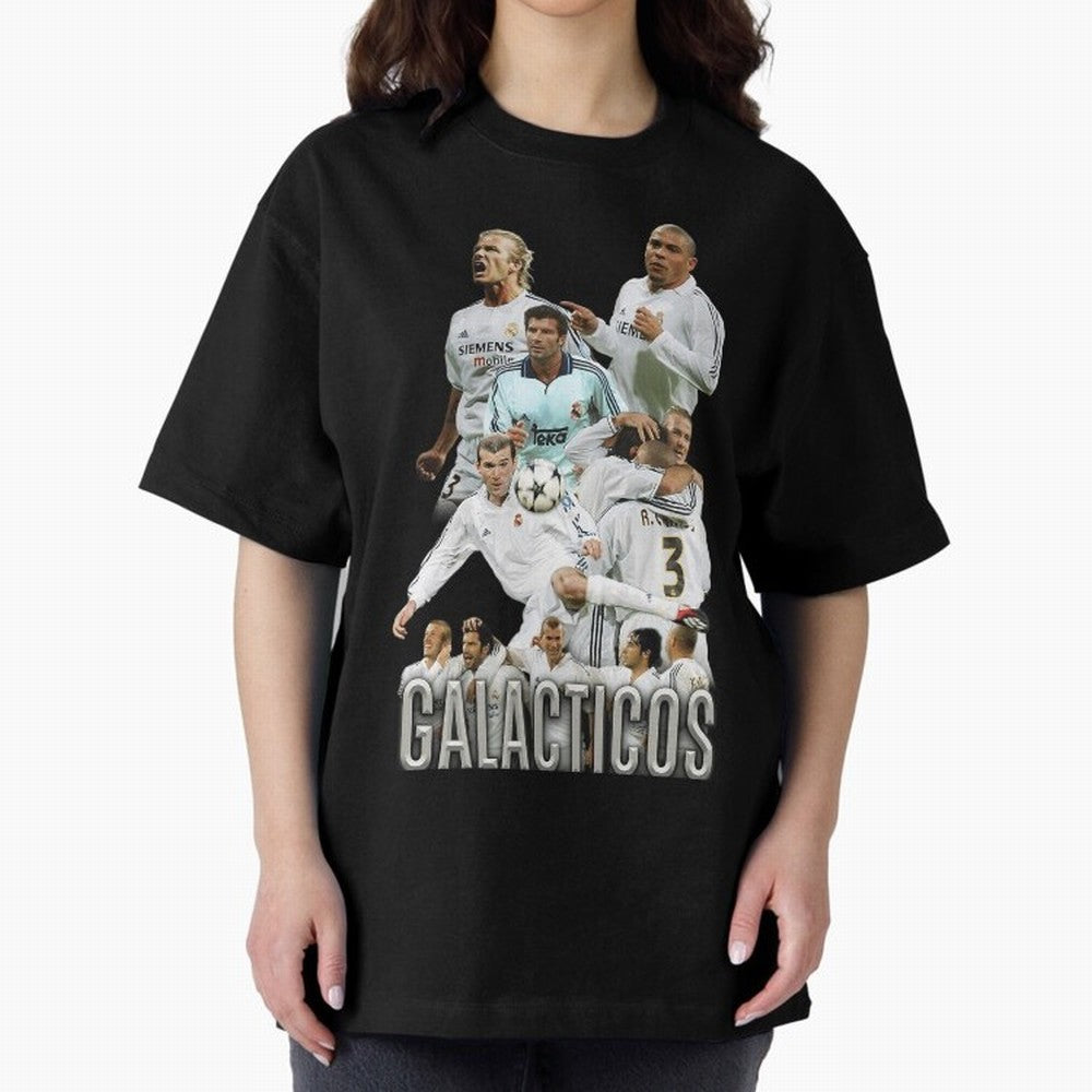 Real Madrid Galacticos Soccer Legends Collage Poster Oversized T-Shirt Celebrate the Road through FIFA World Cup 2026 Spirit, Driven by Portugal, Cristiano Ronaldo, Classic Soccer Heritage, Championship Pressure, Fan Loyalty and International