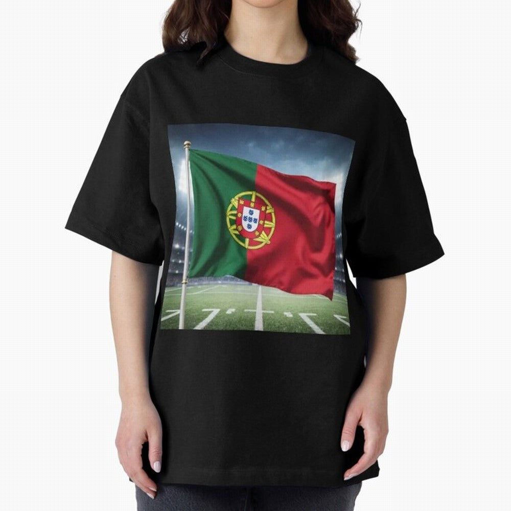 Portugal Flag 3D Football Design ¨C Supporters Portugal Oversized T-Shirt Show Support during the FIFA World Cup 2026 Group Stage Journey through Messi and Cristiano Ronaldo Highlights, Brazil Pride, Match Day Excitement, Supporter Culture, Golden