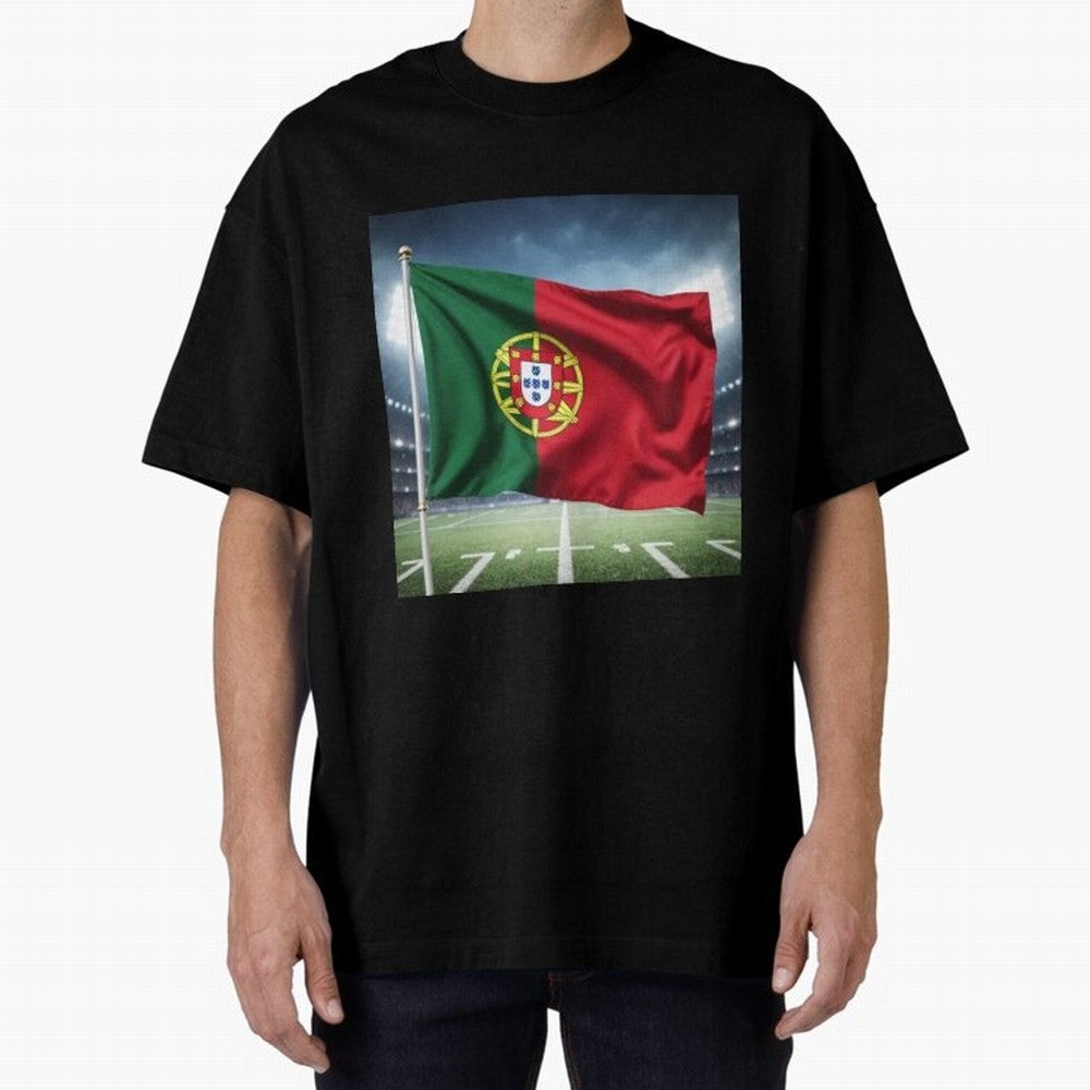 Portugal Flag 3D Football Design ¨C Supporters Portugal Oversized T-Shirt Show Support during the FIFA World Cup 2026 Group Stage Journey through Messi and Cristiano Ronaldo Highlights, Brazil Pride, Match Day Excitement, Supporter Culture, Golden