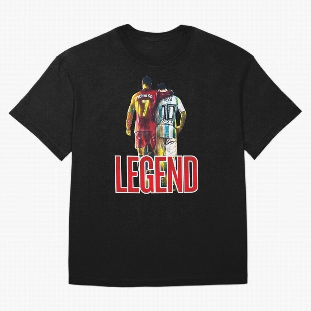 LEGEND MESSI & RONALDO POSTER Oversized T-Shirt Capture Global Football Passion for FIFA World Cup 2026 USA Canada Mexico, Inspired by Mbappe and Neymar, Portugal, Spain and Germany, Sports Nostalgia, International Competition, Famous Players and