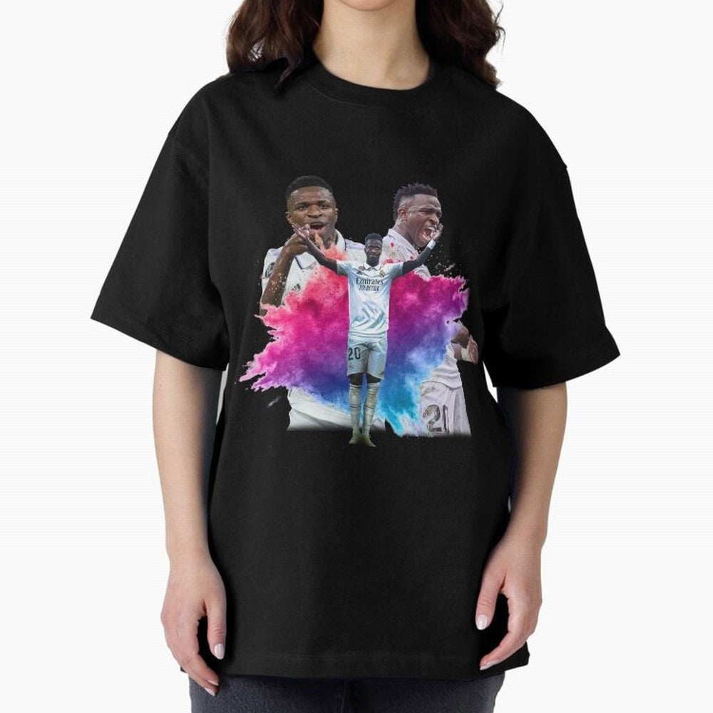 Fanart Vinicius Junior Merch Oversized T-Shirt Carry the Colors and Pride of Match Day Hype around FIFA World Cup 2026, Messi, CR7 and Mbappe, France, Stadium Memories, Football Loyalty, International Chants and Championship Tradition; Great for
