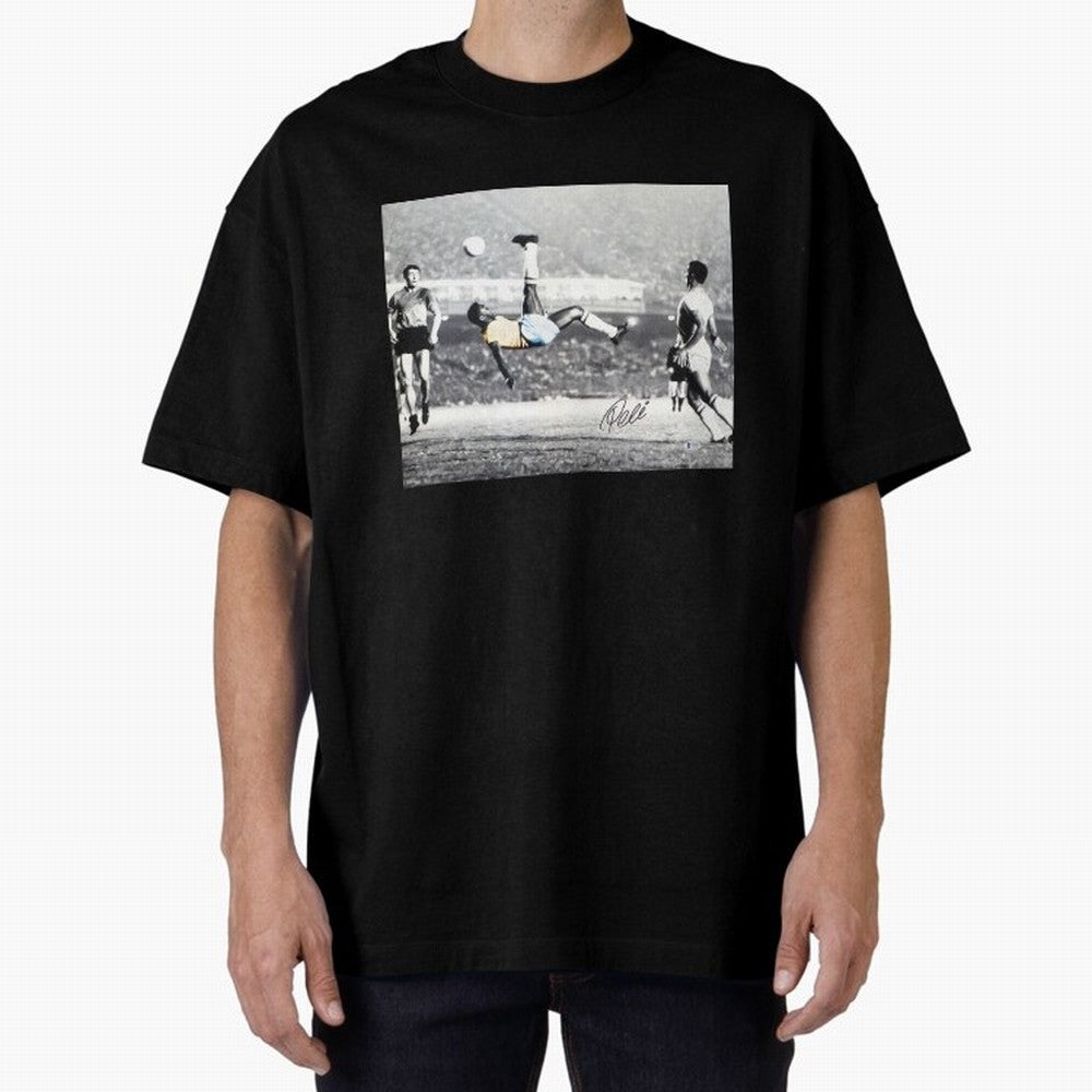 Classic Pele Bicycle Kick Legend1 Oversized T-Shirt Stand with Global Football Passion for FIFA World Cup 2026 USA Canada Mexico, Capturing Messi, Spain and Netherlands, Soccer Culture, Superstar Moments, National Team Dreams and Competitive Fire;