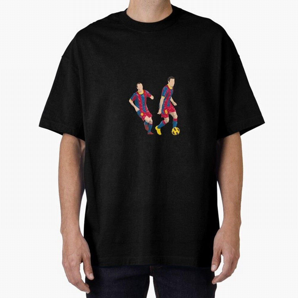 Andres Iniesta and Xavi Minimalist Oversized T-Shirt Remember Iconic Moments from FIFA World Cup 2026 USA Canada Mexico Spirit, Inspired by England, France and Netherlands, Mbappe and Neymar, Stadium Memories, Football Loyalty, International Chants