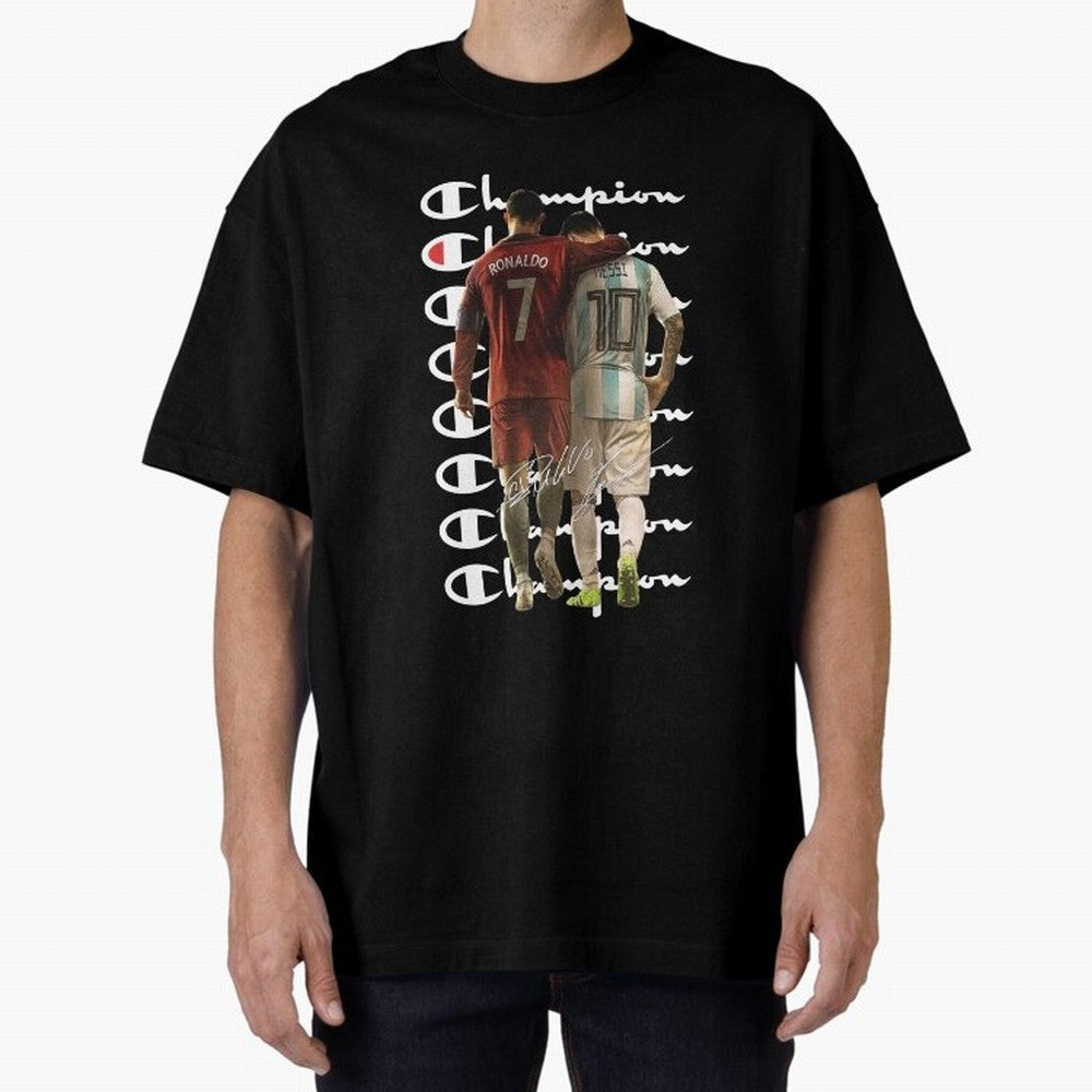 Ronaldos And Messis C-C-H-A-M-P-I-O-N-N Oversized T-Shirt Refresh the FIFA World Cup 2026 Group Stage Journey through Neymar, Haaland and Cristiano Ronaldo Highlights, Argentina, France and Brazil Pride, Match Day Excitement, Supporter Culture,