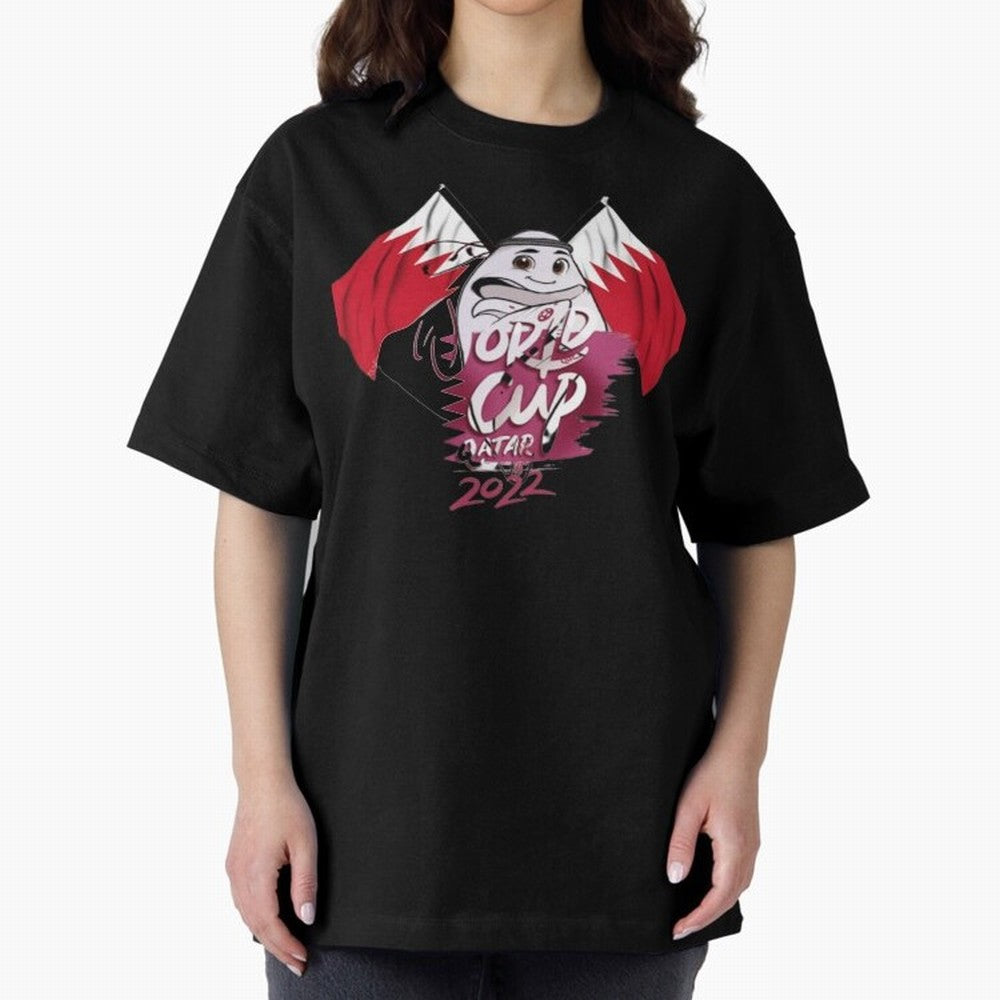 qatar mascot Oversized T-Shirt Bring Trophy Dreams to FIFA World Cup 2026 Built around Messi, CR7 and Mbappe, England and Germany Energy, Sports Nostalgia, International Competition, Famous Players and Unforgettable Victories; Perfect for Fans,