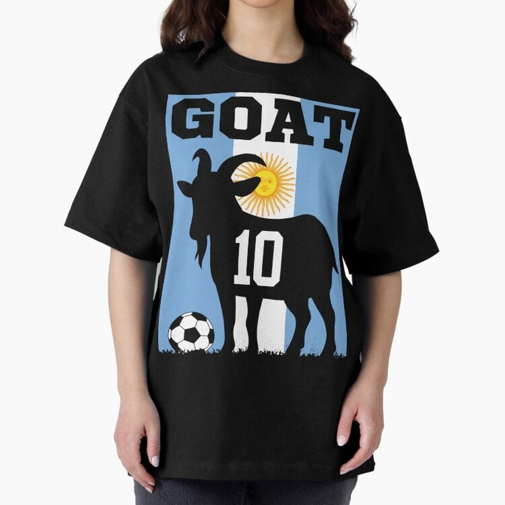 Argentina World Cup 2026 The Goat 10 Oversized T-Shirt Fuel FIFA World Cup 2026 Group Stage Celebrating Cristiano Ronaldo, Haaland and CR7, Argentina Energy, Championship Spirit, Famous Goals, Roaring Crowds and International Football Unity; Made