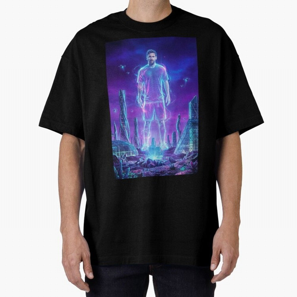 Lionel Messi (GOAT) Hologram in Futuristic Cyberpunk City (Version 5) Classic T-Shirt Step into Global Football Passion for FIFA World Cup 2026 Group Stage, Built around Mbappe and Neymar, Argentina and Brazil, Goal Celebration Energy, Supporter