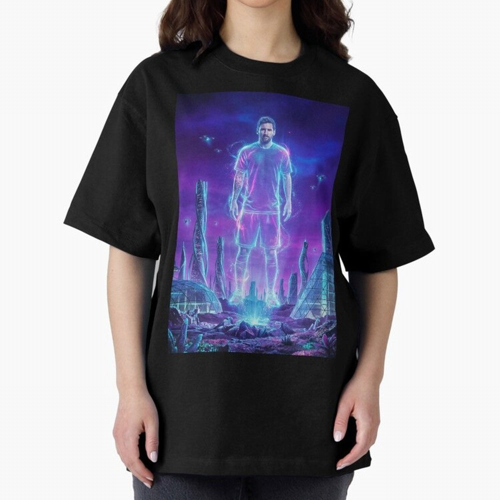 Lionel Messi (GOAT) Hologram in Futuristic Cyberpunk City (Version 5) Classic T-Shirt Step into Global Football Passion for FIFA World Cup 2026 Group Stage, Built around Mbappe and Neymar, Argentina and Brazil, Goal Celebration Energy, Supporter