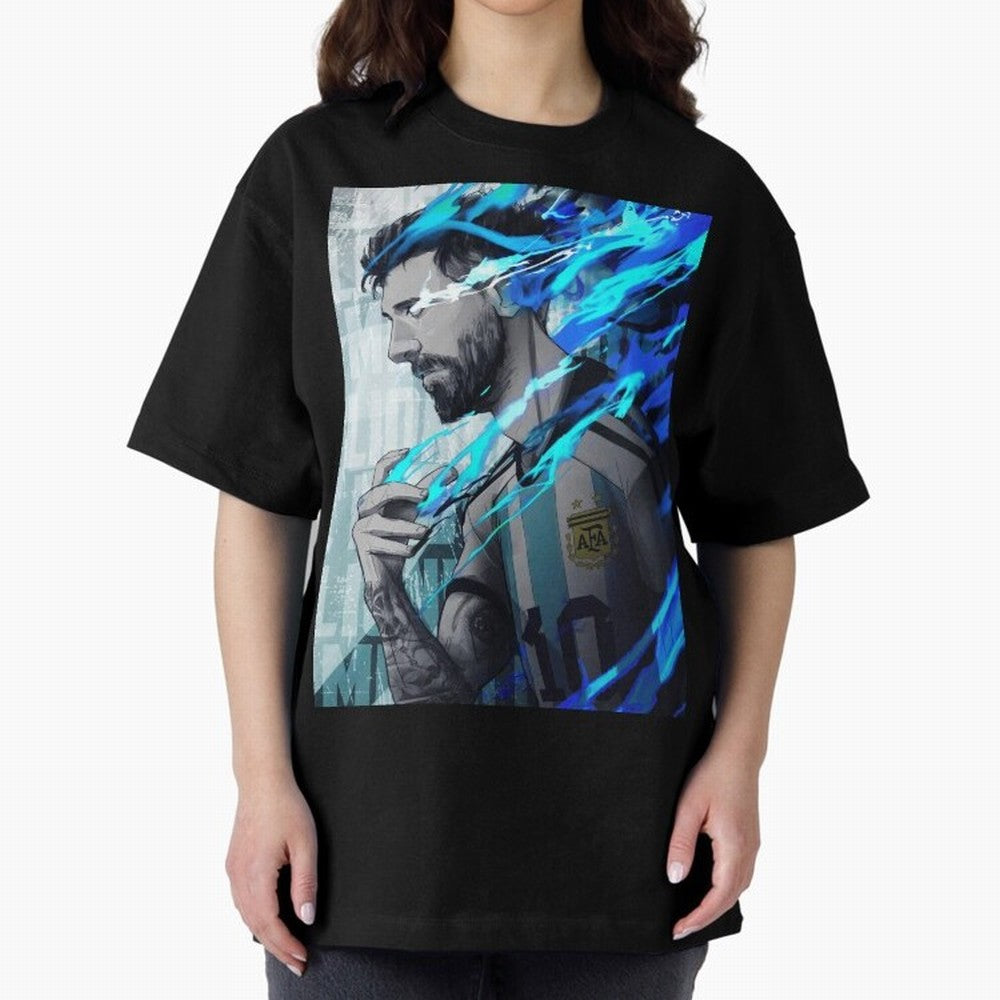 LIONEL MESSI NEW GOAL CELEBRATION ILLUSTRATION 2023 2024 Oversized T-Shirt Support Iconic Players in FIFA World Cup 2026 Group Stage Spirit, Inspired by Spain, Messi, Neymar and Mbappe, Supporter Pride, Iconic Celebrations, Legendary Names and