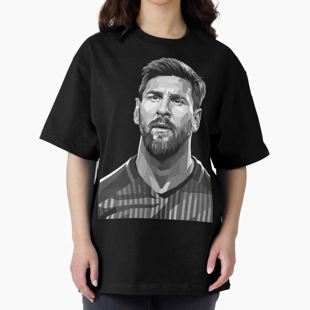 Messi grayscale Oversized T-Shirt Show Up for the Glory of Match Day Hype around FIFA World Cup 2026 USA Canada Mexico, Messi, Neymar and Mbappe, Portugal, Spain and Germany, Sports Nostalgia, International Competition, Famous Players and