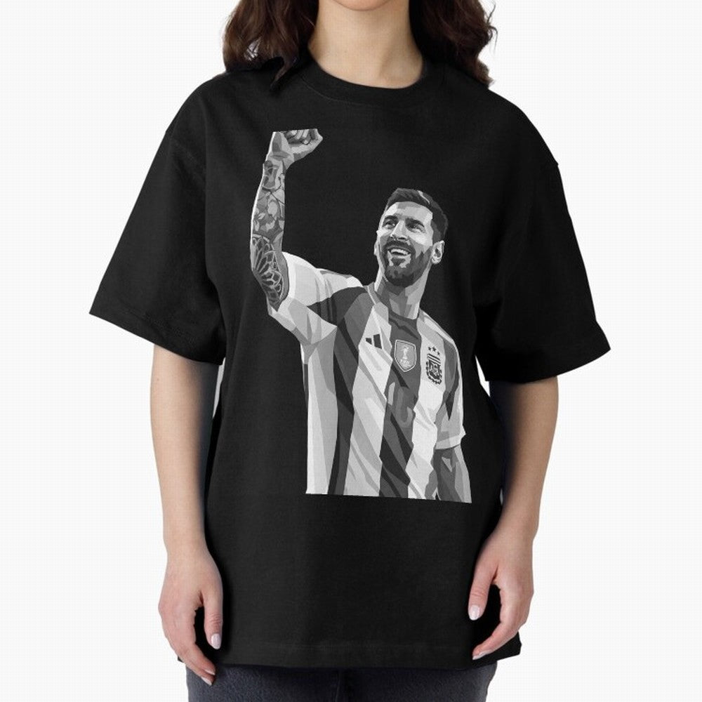 Messi grayscale Oversized T-Shirt Refresh Global Football Passion for FIFA World Cup 2026 USA Canada Mexico, Made for Messi, CR7 and Mbappe, Brazil, Champion Mindset, Group Stage Buzz, Knockout Tension and Passionate Fan Culture; Ideal for