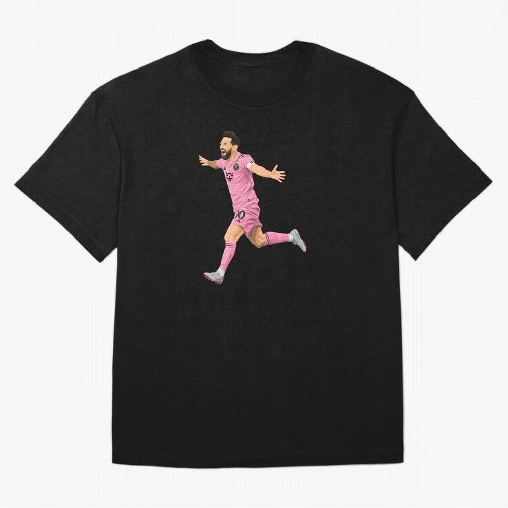 Lionel Messi celebration Oversized T-Shirt Follow Global Football Passion for FIFA World Cup 2026, Celebrating Haaland and Mbappe, Netherlands, Retro Football Energy, Iconic Rivalries, Trophy Chase Drama and Stadium Atmosphere; Great for Watch