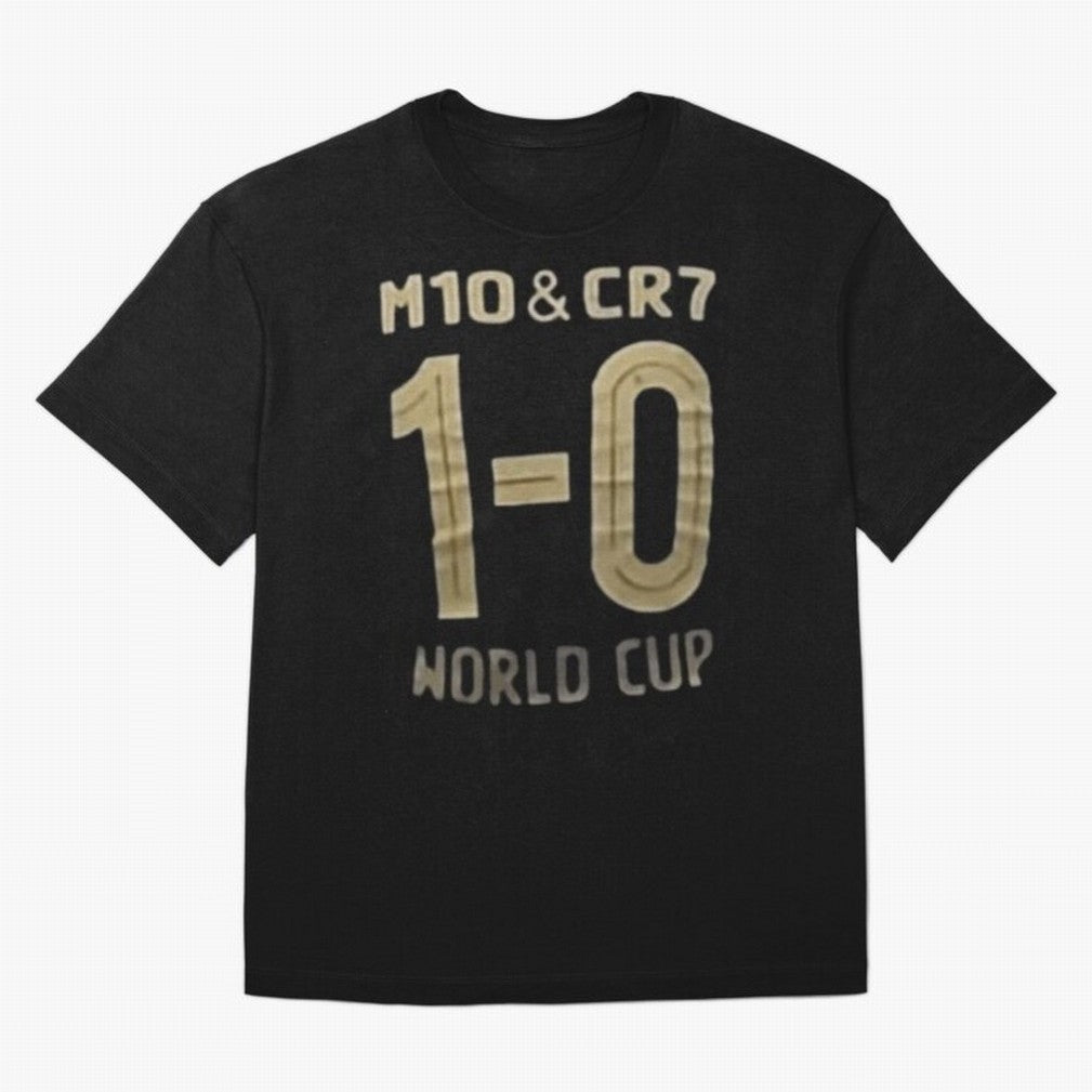 M10 And Cr7 1-0 World Cup Football Classic T-Shirt Unlock the FIFA World Cup 2026 Group Stage Journey through Haaland and Mbappe Highlights, Portugal, Spain and Germany Pride, Retro Football Energy, Iconic Rivalries, Trophy Chase Drama and Stadium