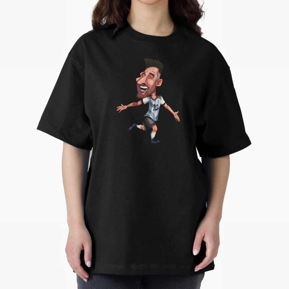 Lionel Messi Sticker Oversized T-Shirt Live for the Drama of the FIFA World Cup 2026 Journey through Neymar Highlights, Netherlands Pride, Vintage Soccer Flavor, Modern Football Stars, National Flags and Final Night Emotion; Ideal for Passionate