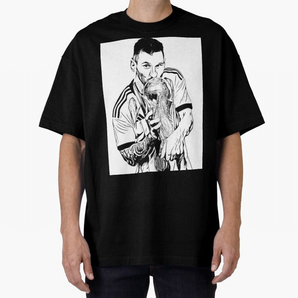 Lionel Messi white and black art Oversized T-Shirt Live for the Drama of FIFA World Cup 2026 Filled with CR7 and Messi, France Energy, Sports Nostalgia, International Competition, Famous Players and Unforgettable Victories; Ideal for Fans Who