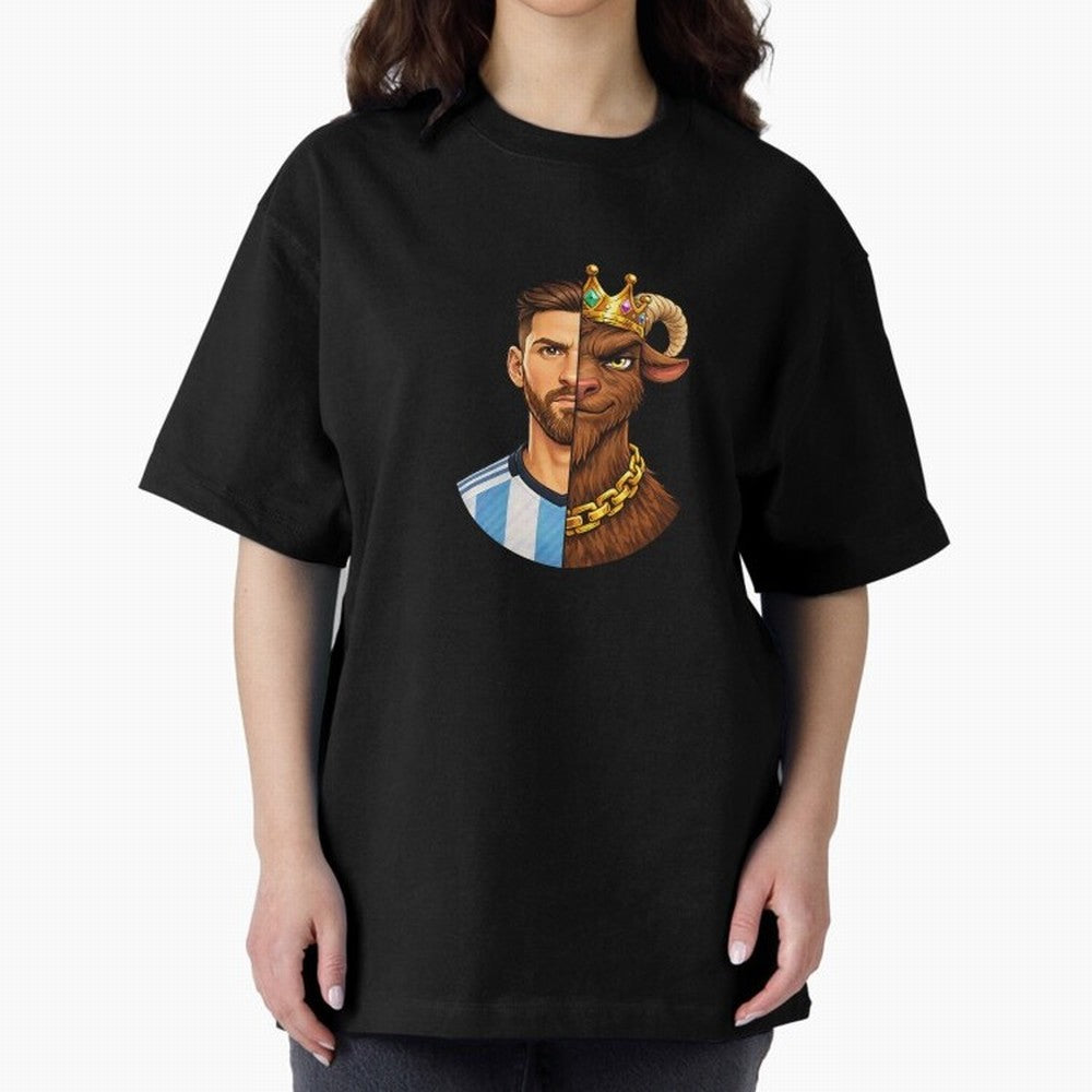 Half Man Half GOAT - Lionel Messi Oversized T-Shirt Remember Iconic Moments from FIFA World Cup 2026 USA Canada Mexico for Fans of Mbappe and Neymar and Netherlands, Bringing Retro Football Energy, Iconic Rivalries, Trophy Chase Drama and Stadium