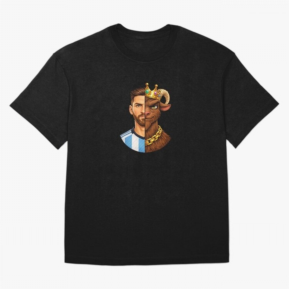 Half Man Half GOAT - Lionel Messi Oversized T-Shirt Remember Iconic Moments from FIFA World Cup 2026 USA Canada Mexico for Fans of Mbappe and Neymar and Netherlands, Bringing Retro Football Energy, Iconic Rivalries, Trophy Chase Drama and Stadium